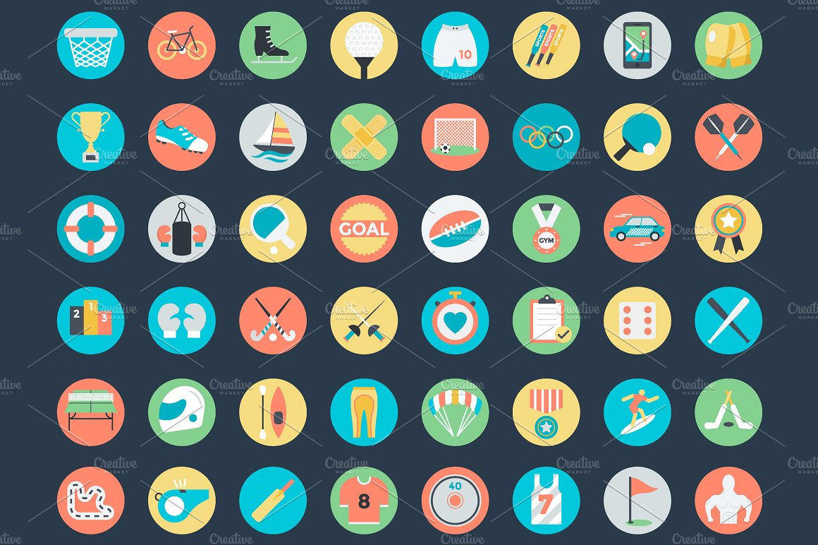 100 Flat Sports Icons