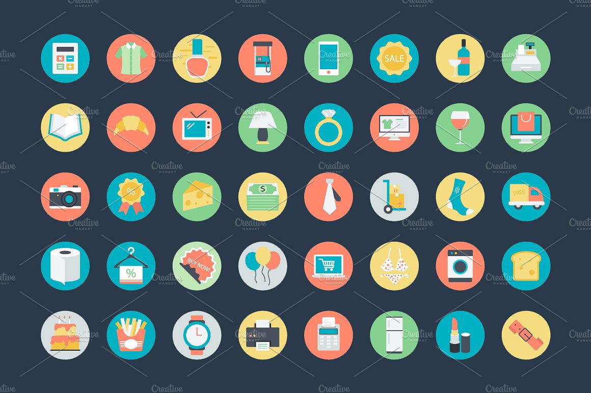 100 Flat Shopping Icons