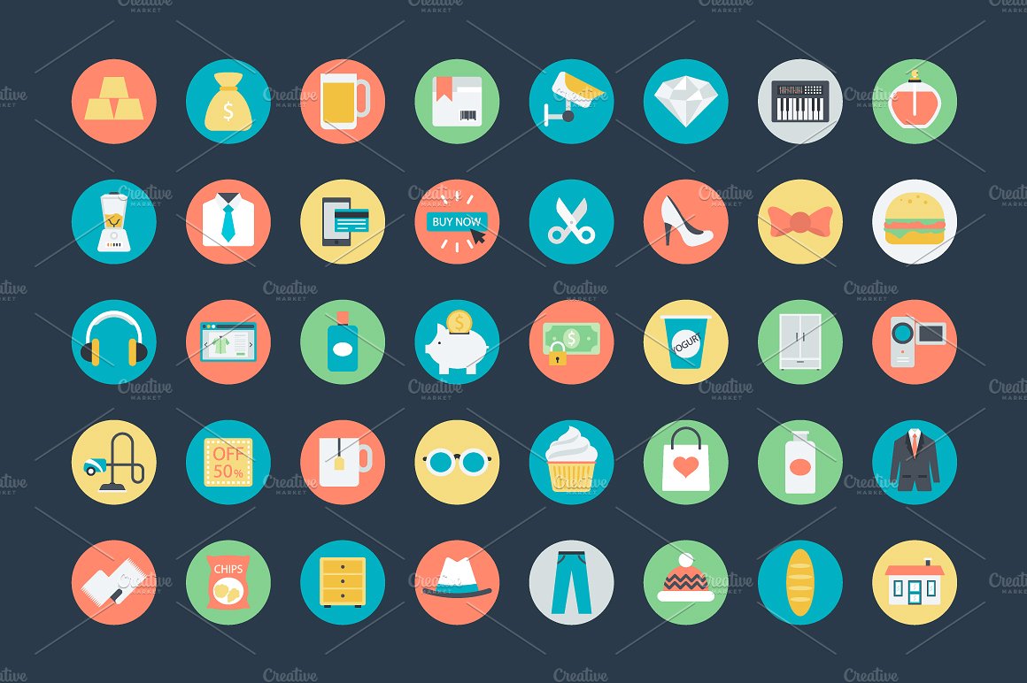 100 Flat Shopping Icons