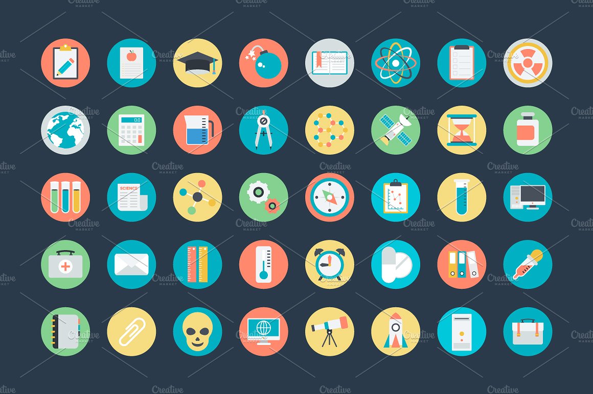 100 Flat Science Icons