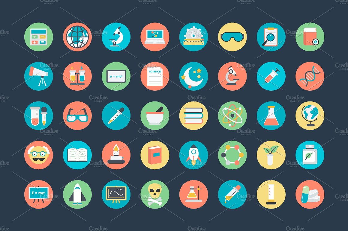 100 Flat Science Icons