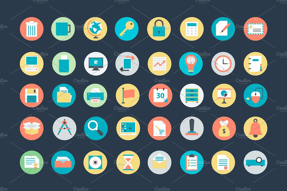 100 Flat Office Icons