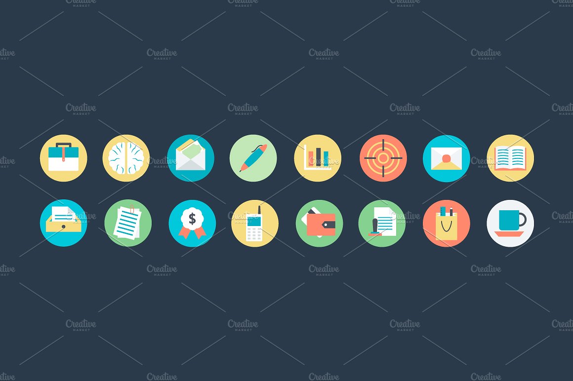 100 Flat Office Icons