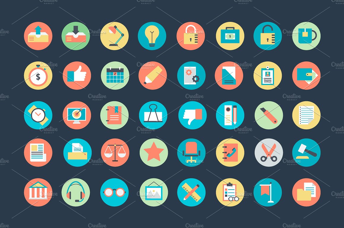 100 Flat Office Icons