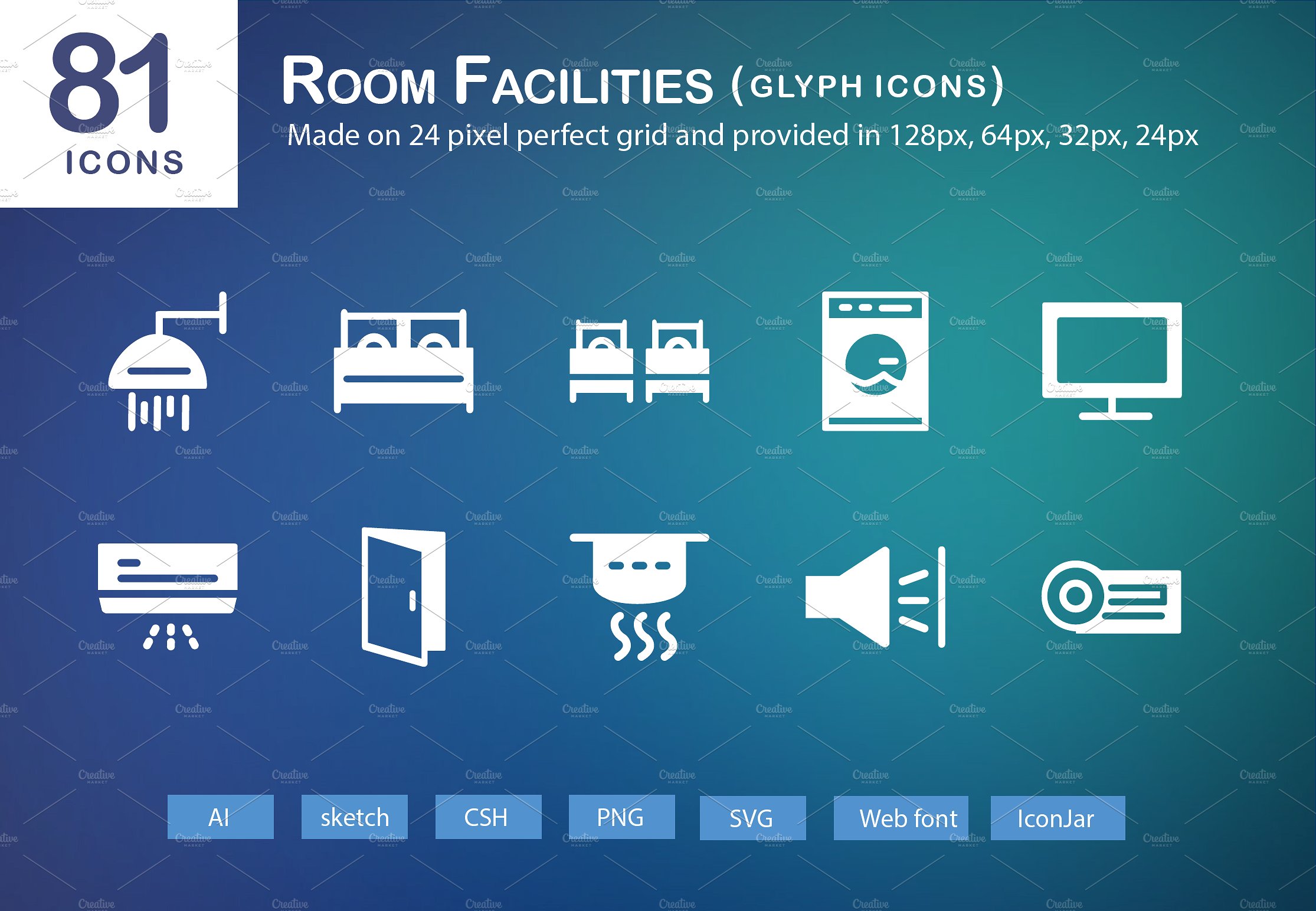 81 Room Facilities Glyph Icons