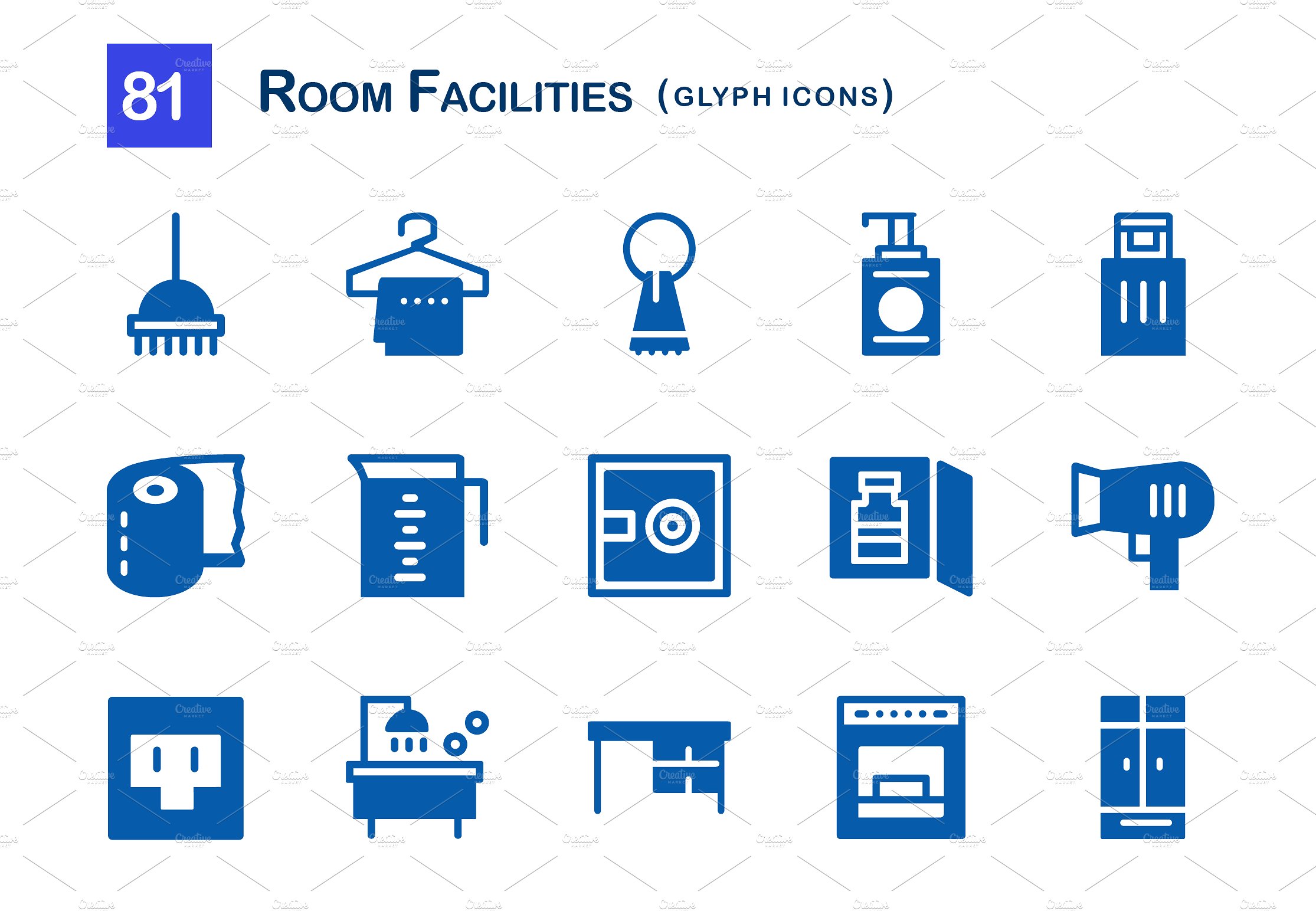 81 Room Facilities Glyph Icons