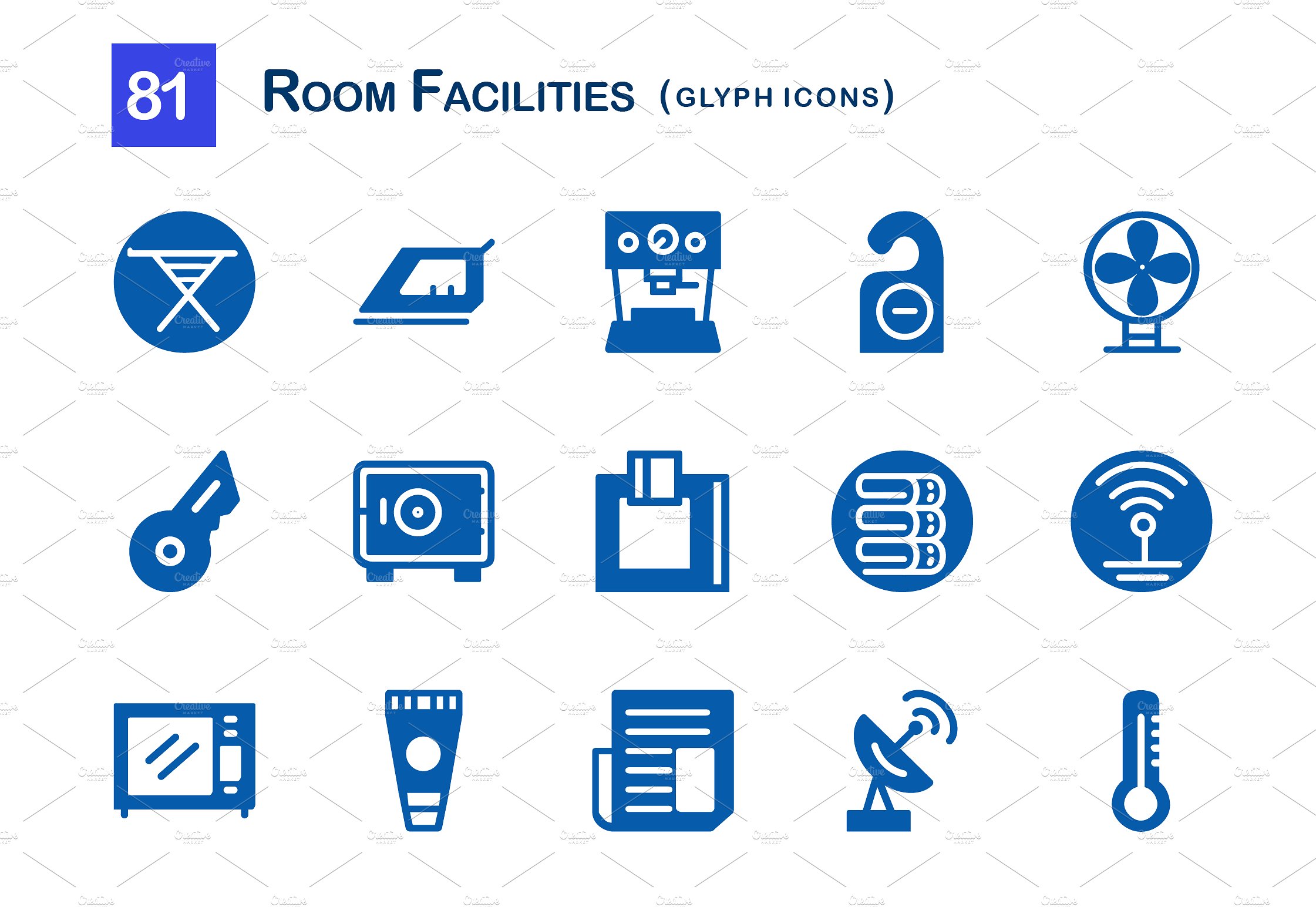 81 Room Facilities Glyph Icons