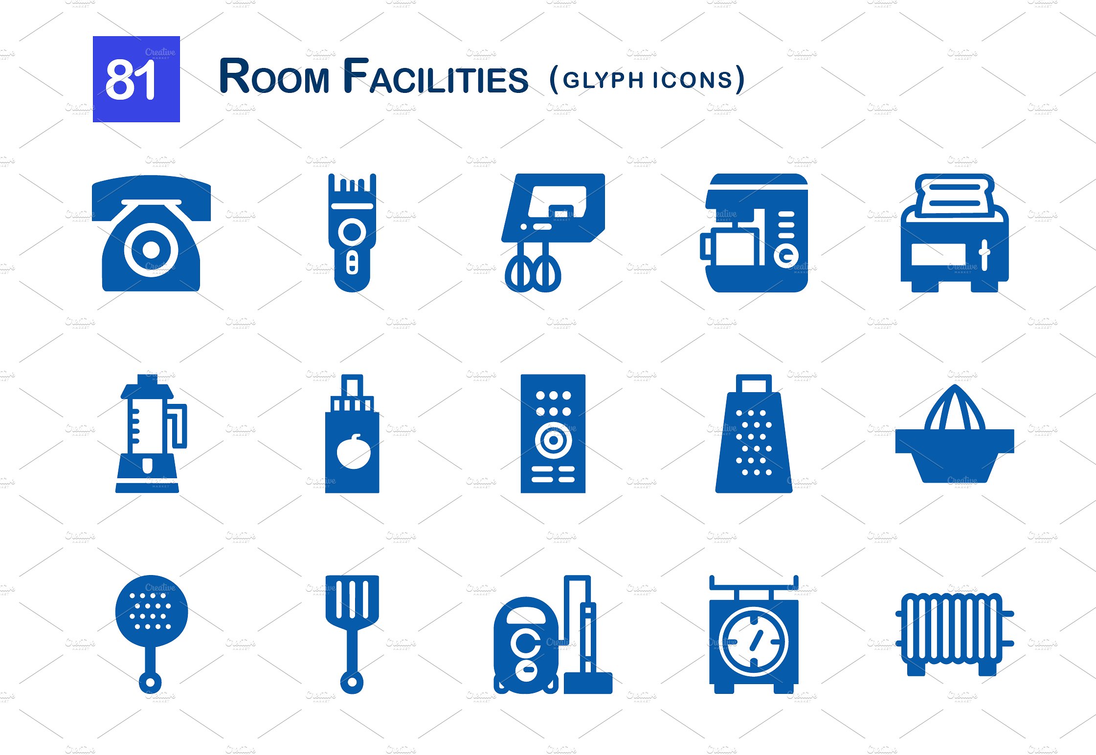 81 Room Facilities Glyph Icons