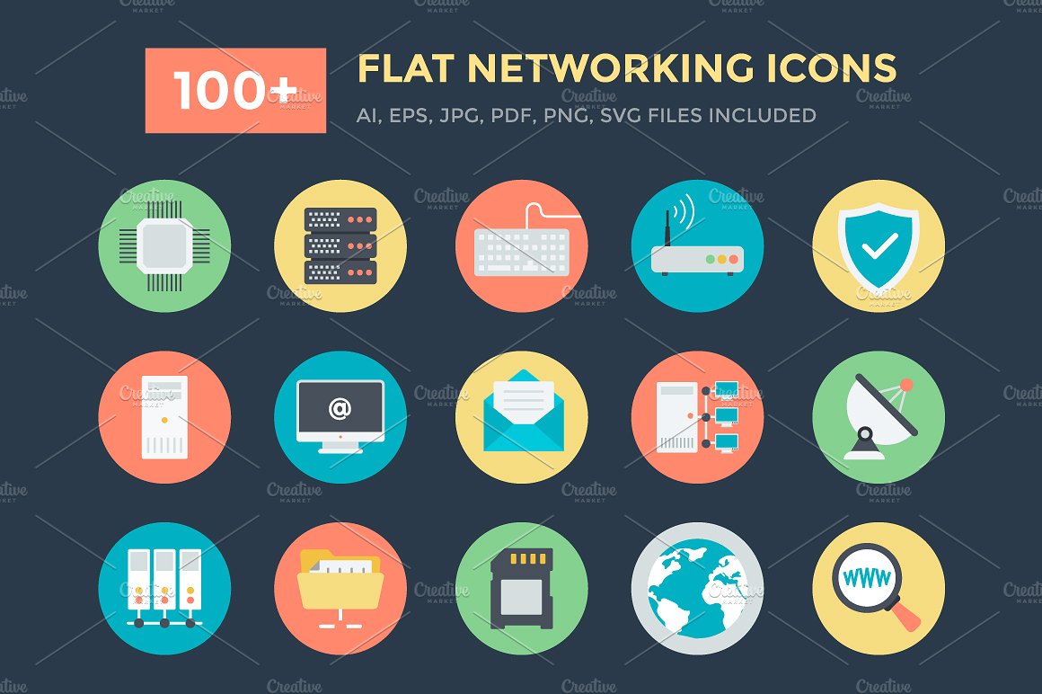 100 Flat Networking Vector Ic