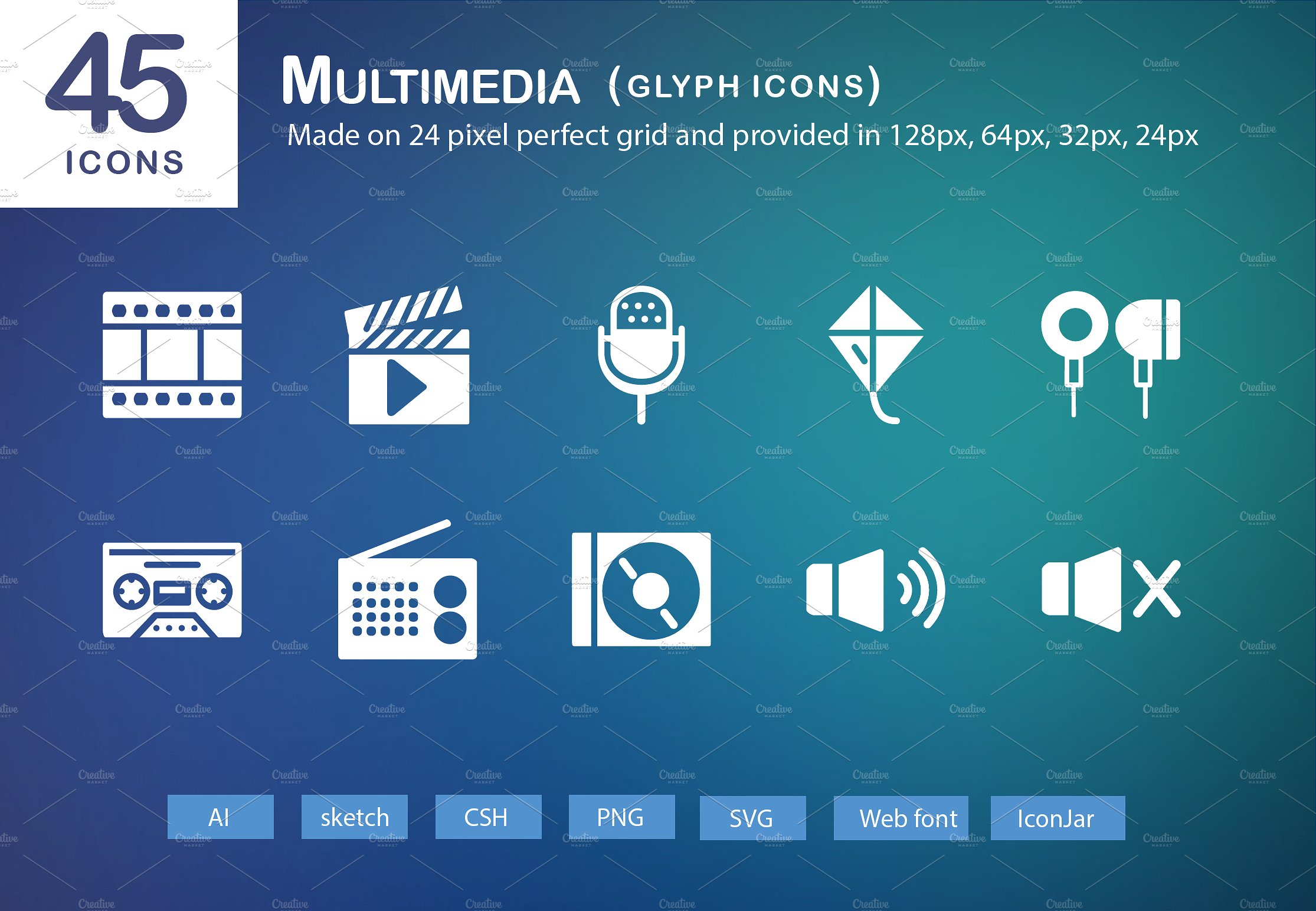 45 Multimedia Glyph Icons