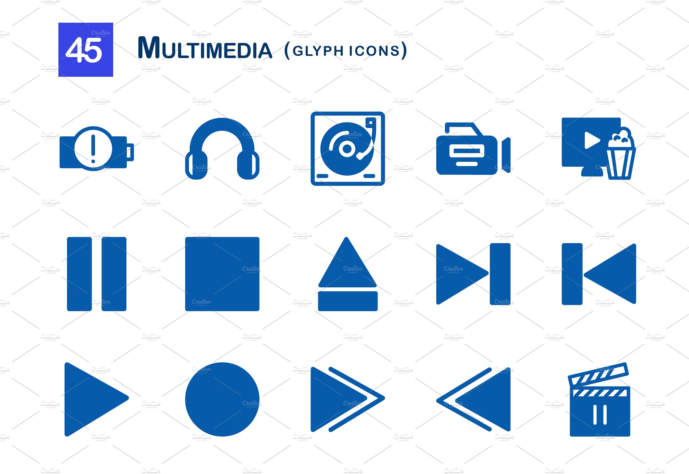 45 Multimedia Glyph Icons