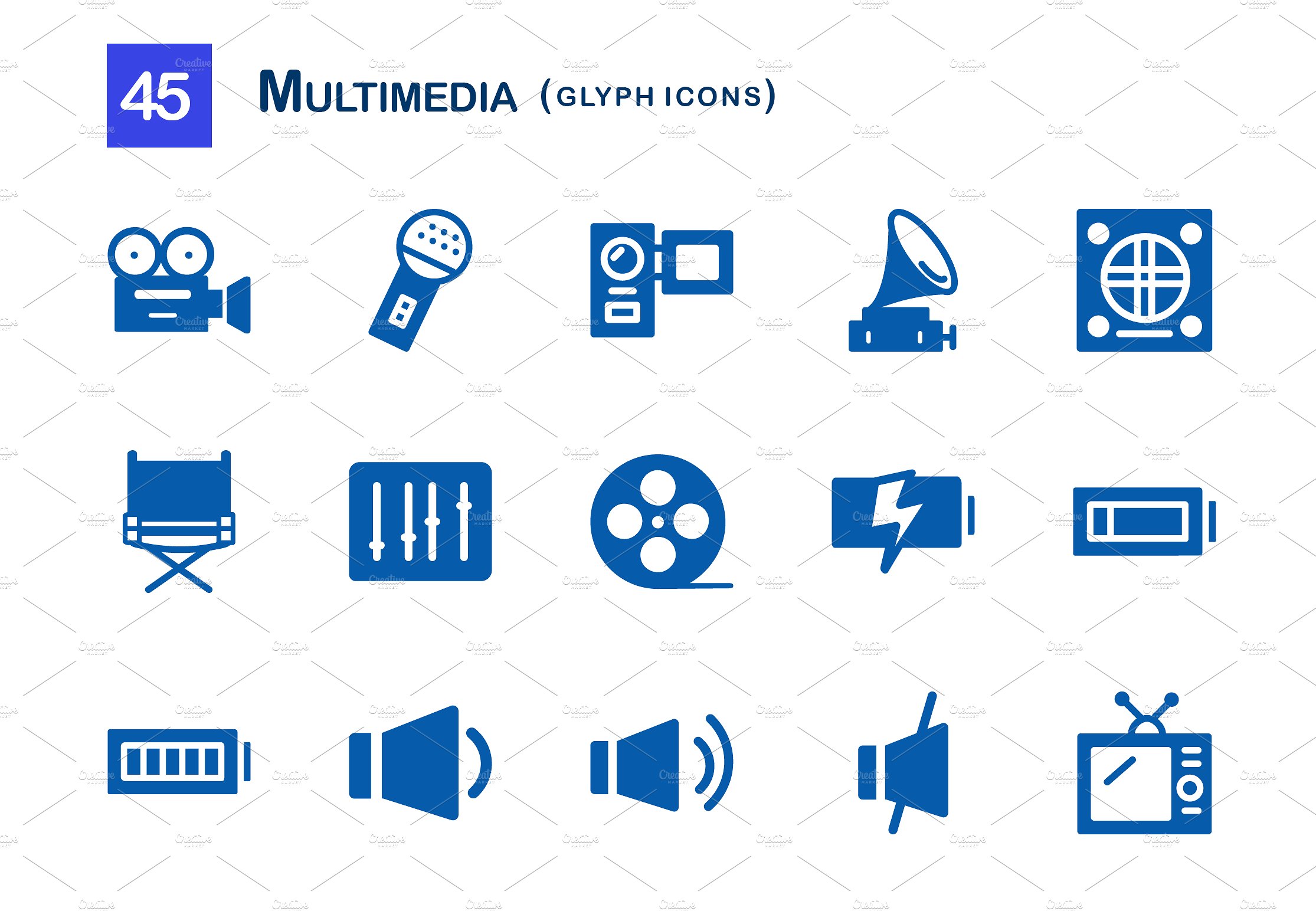 45 Multimedia Glyph Icons