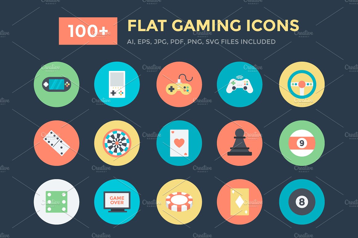 100 Flat Gaming Vector Icons