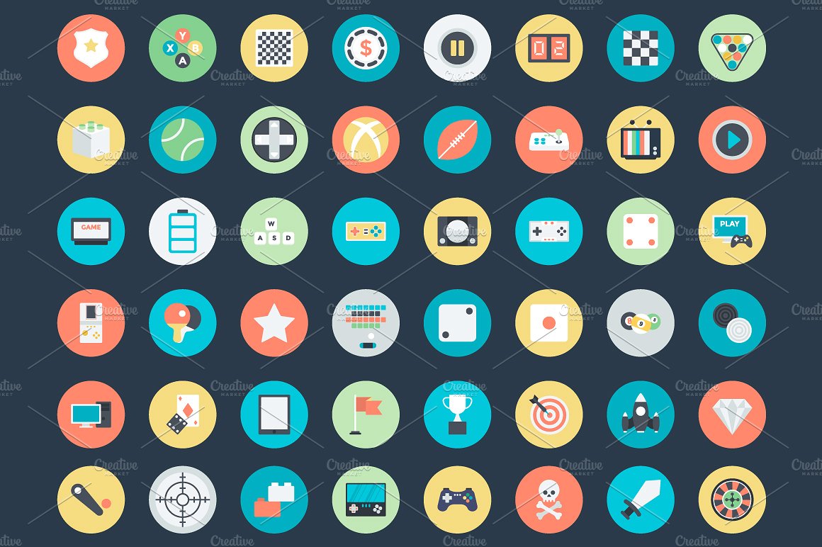 100 Flat Gaming Vector Icons