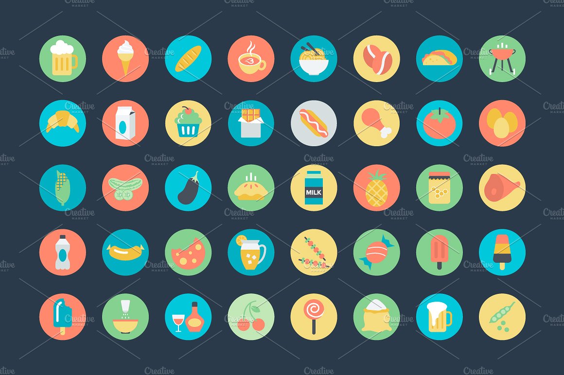 200 Flat Food Vector Icons