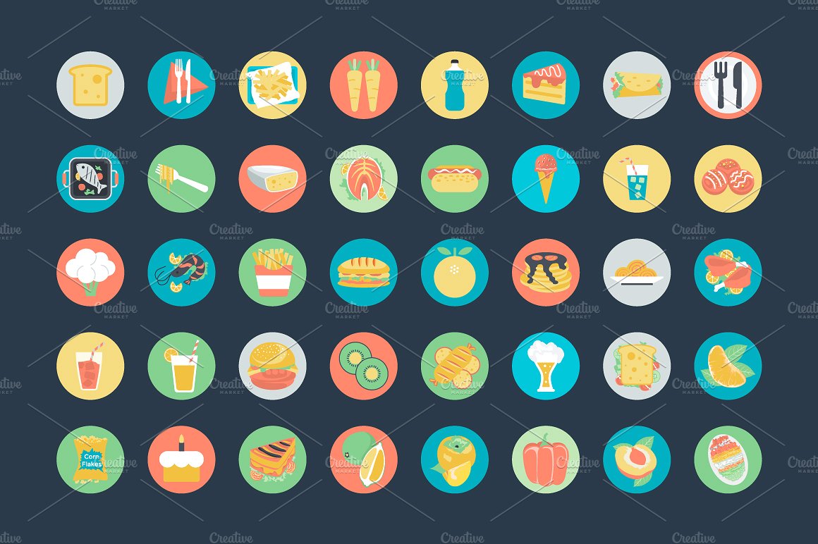 200 Flat Food Vector Icons