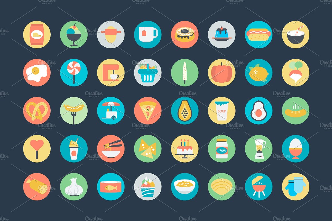 200 Flat Food Vector Icons