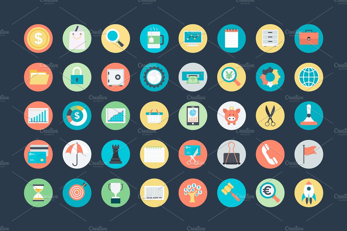 100 Flat Finance Vector Icons