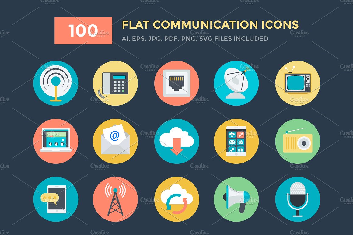 100 Flat Communication Vector