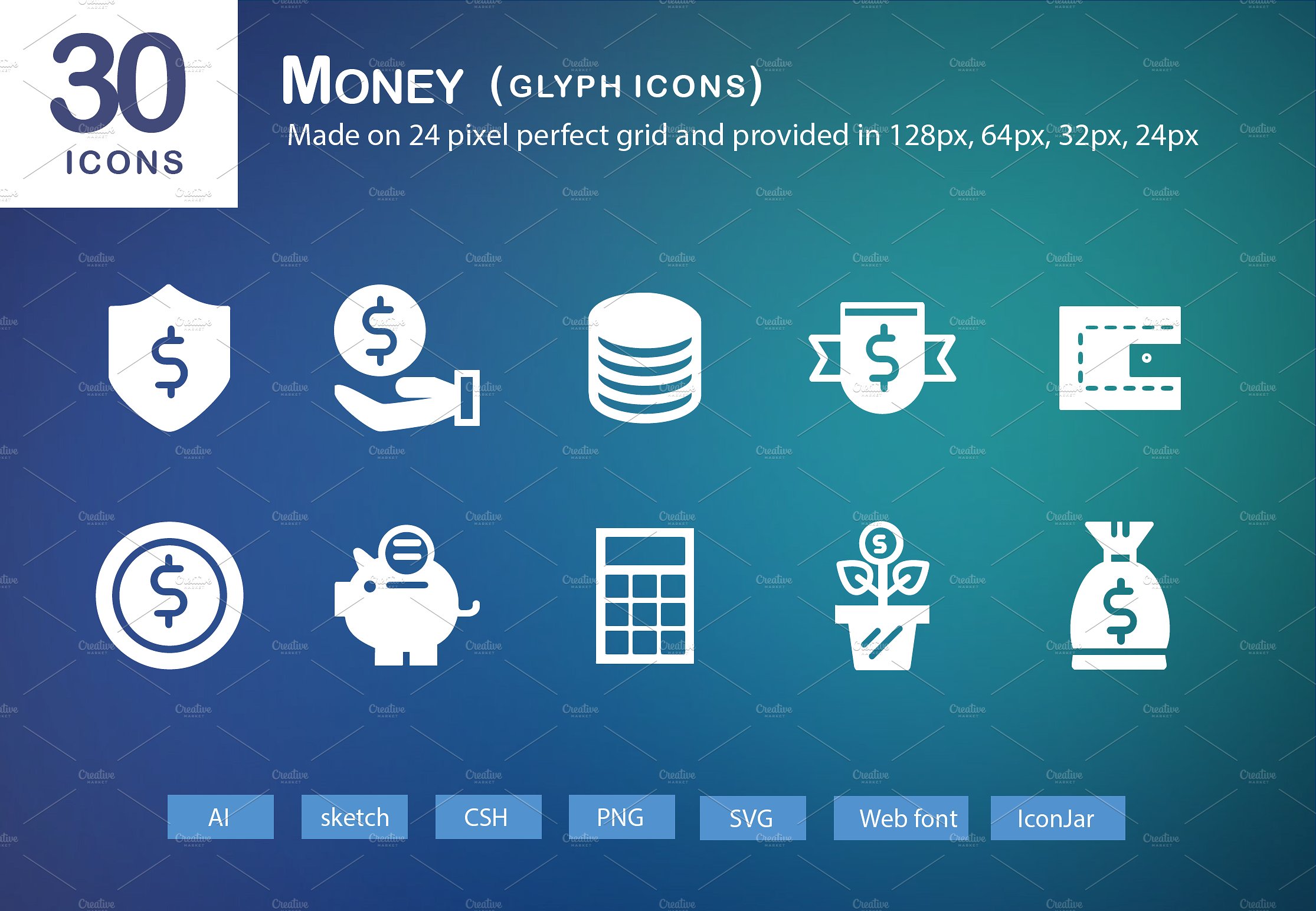 30 Money Glyph Icons