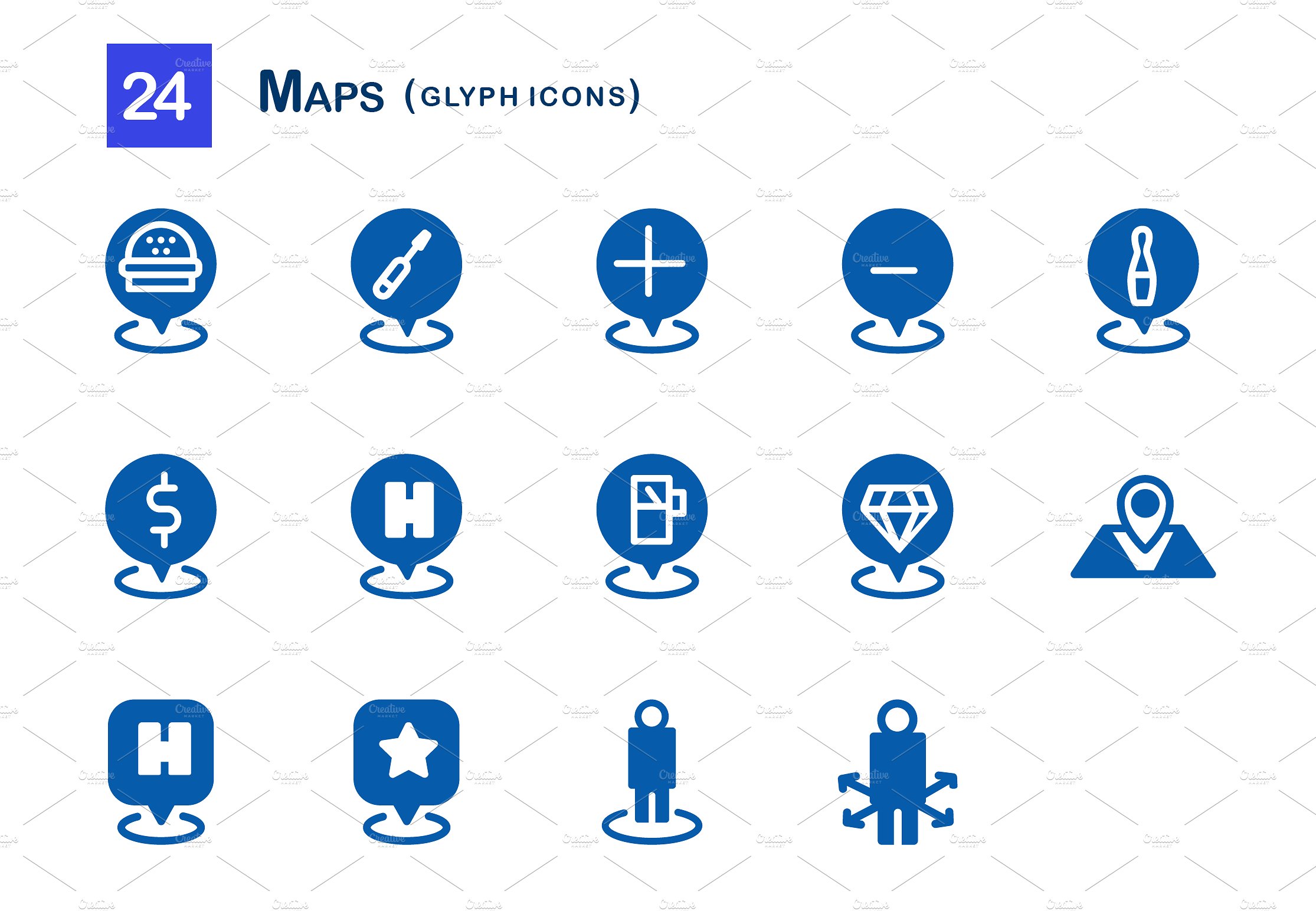 24 Maps Glyph Icons