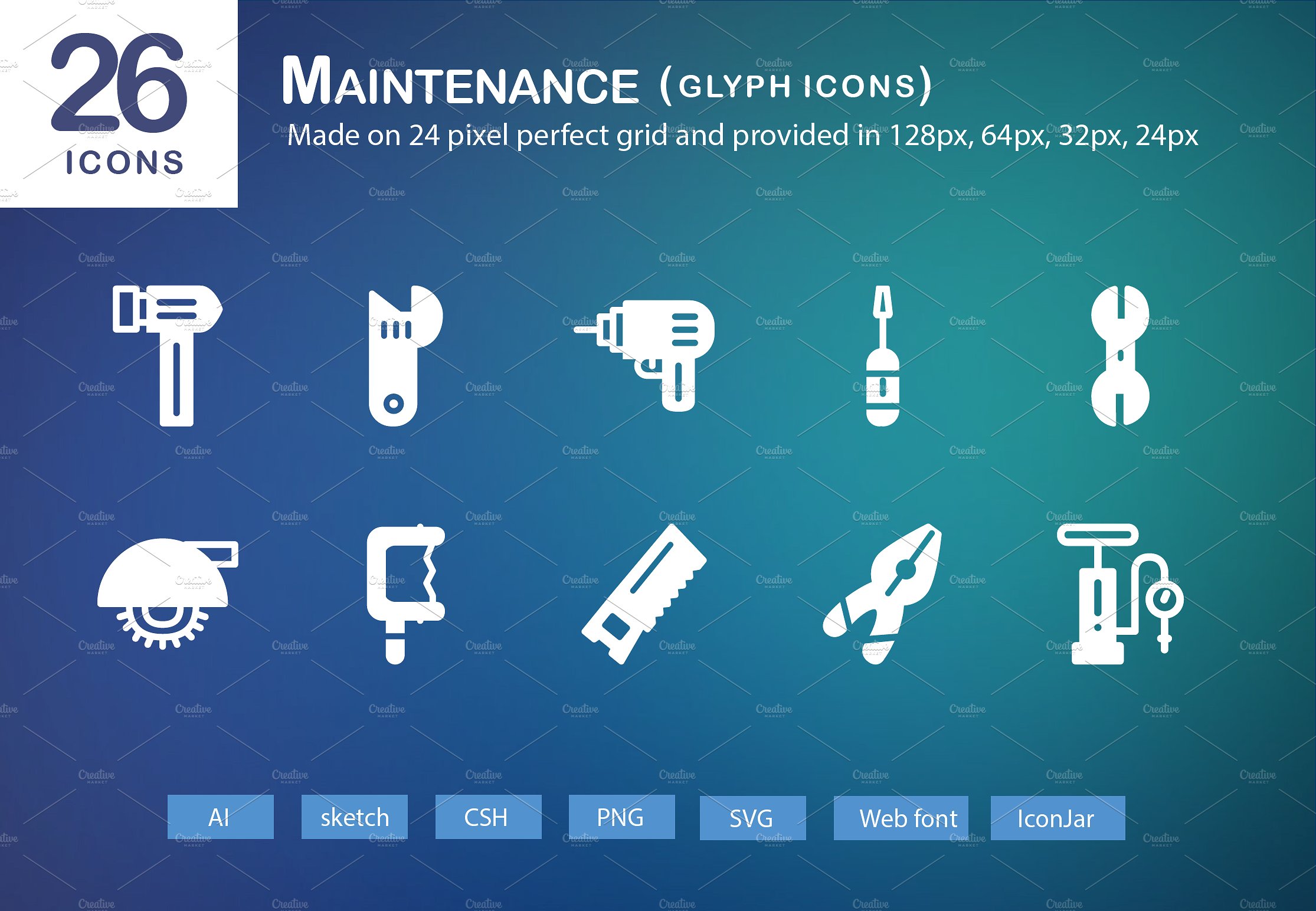 26 Maintenance Glyph Icons