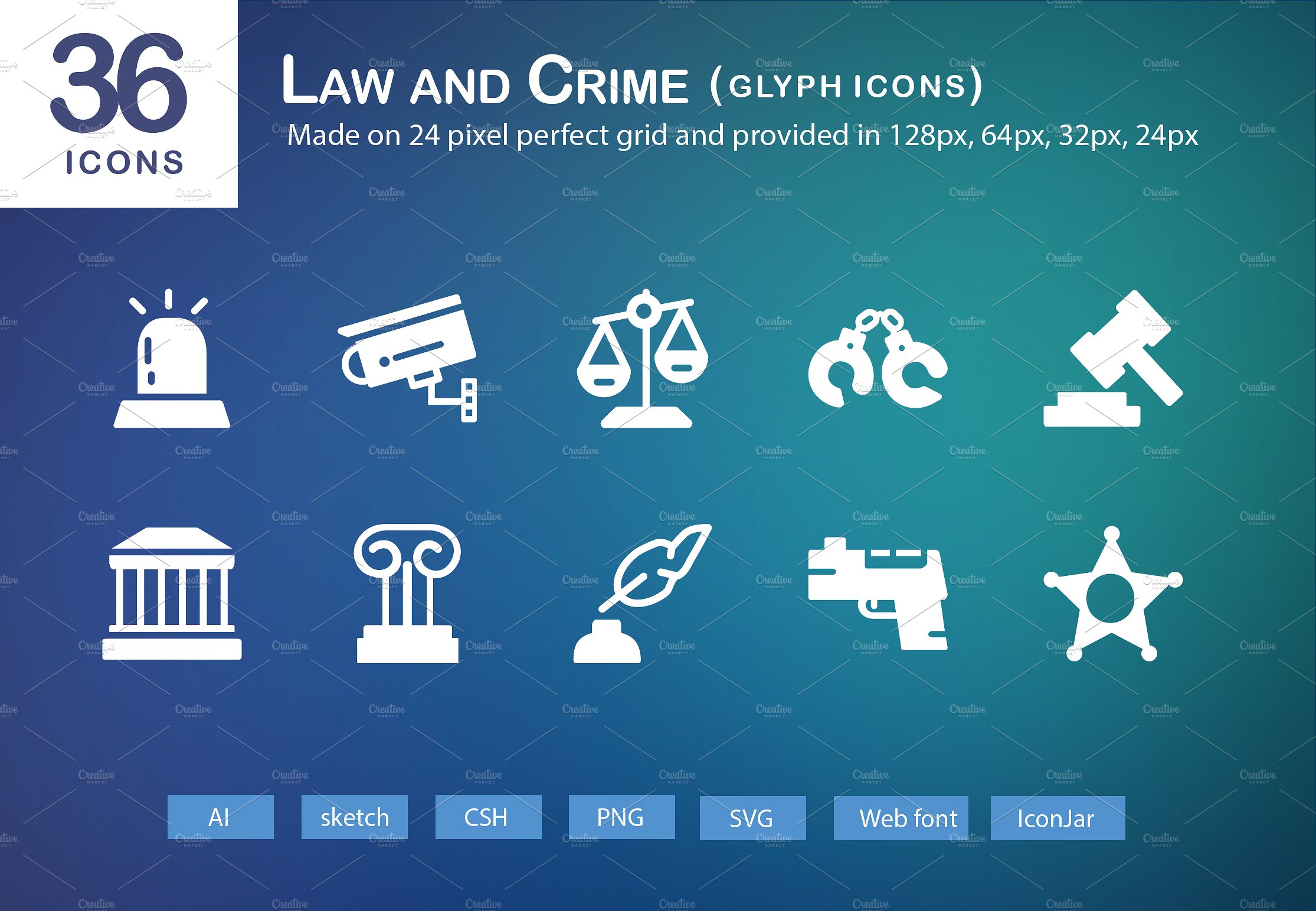 36 Law and Crime Glyph Icons