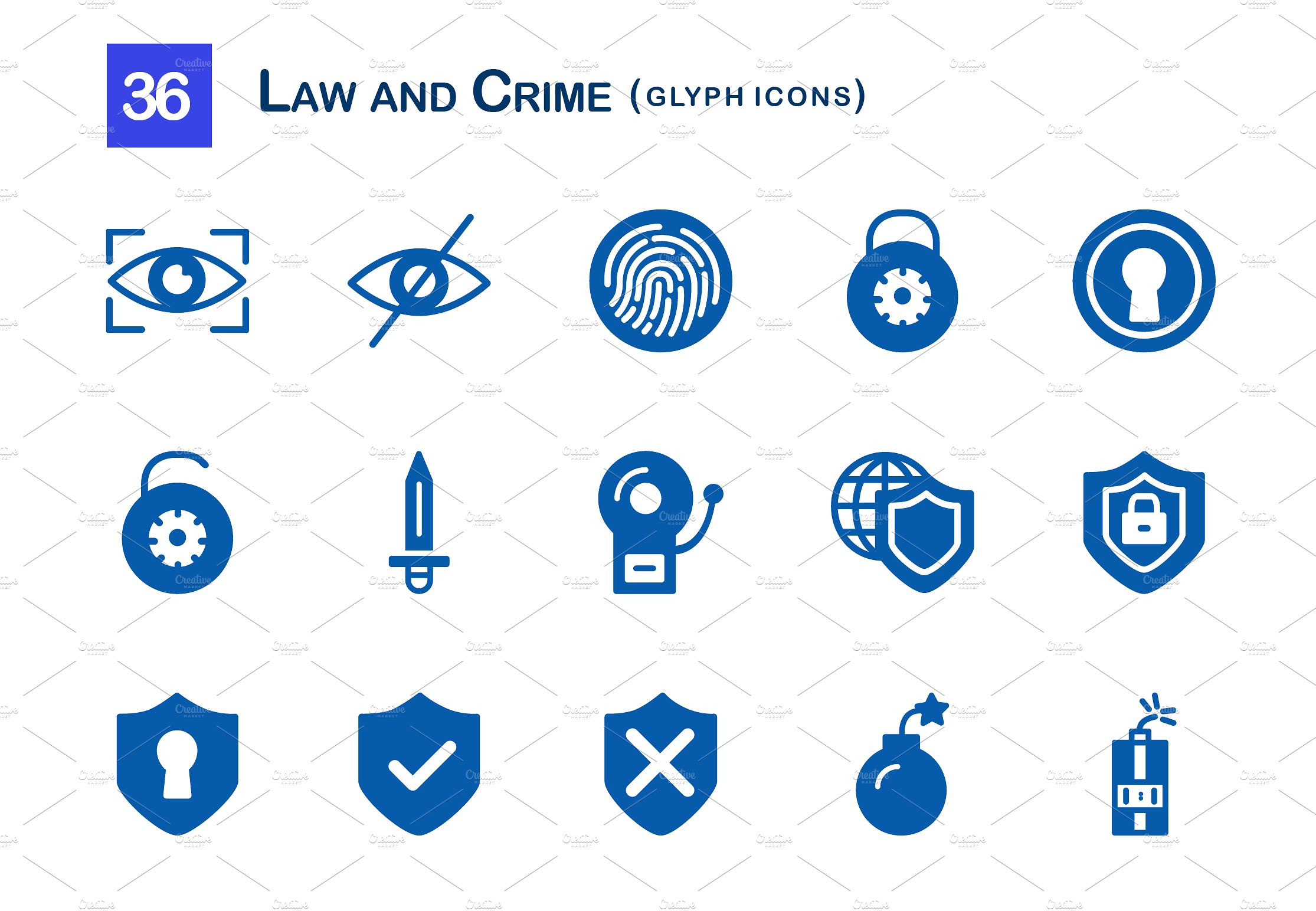 36 Law and Crime Glyph Icons