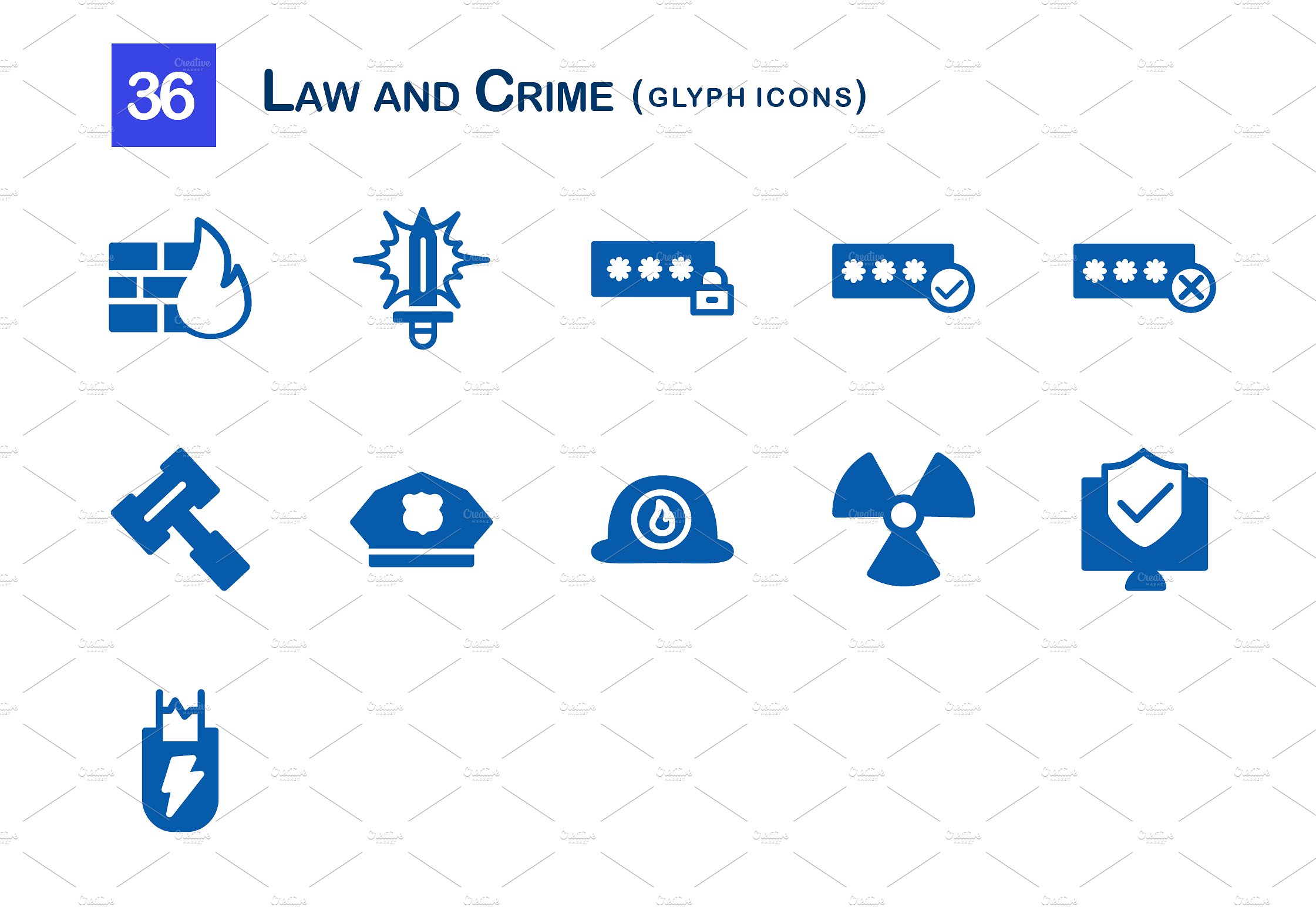 36 Law and Crime Glyph Icons