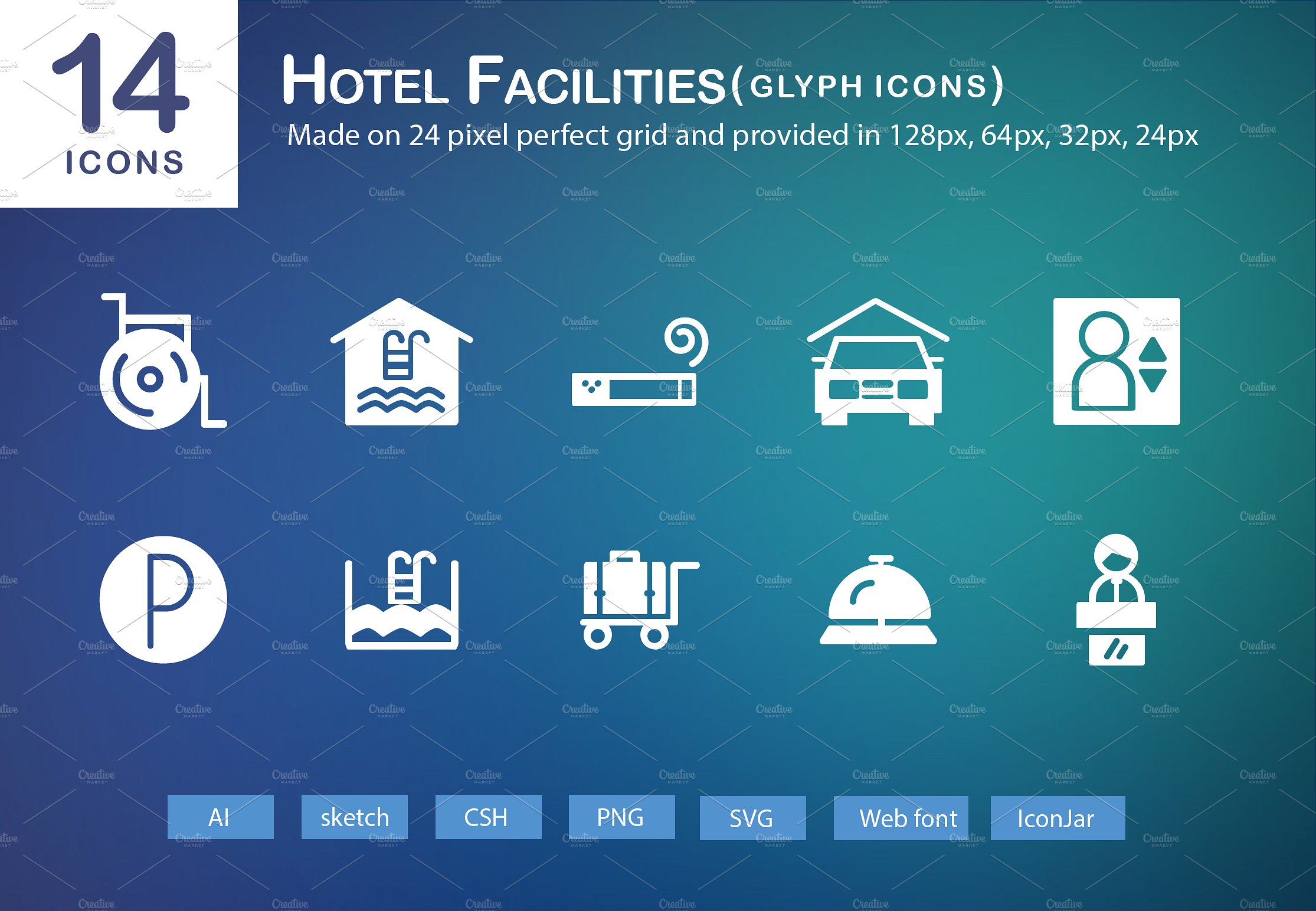 14 Hotel Facilities Glyph Icon