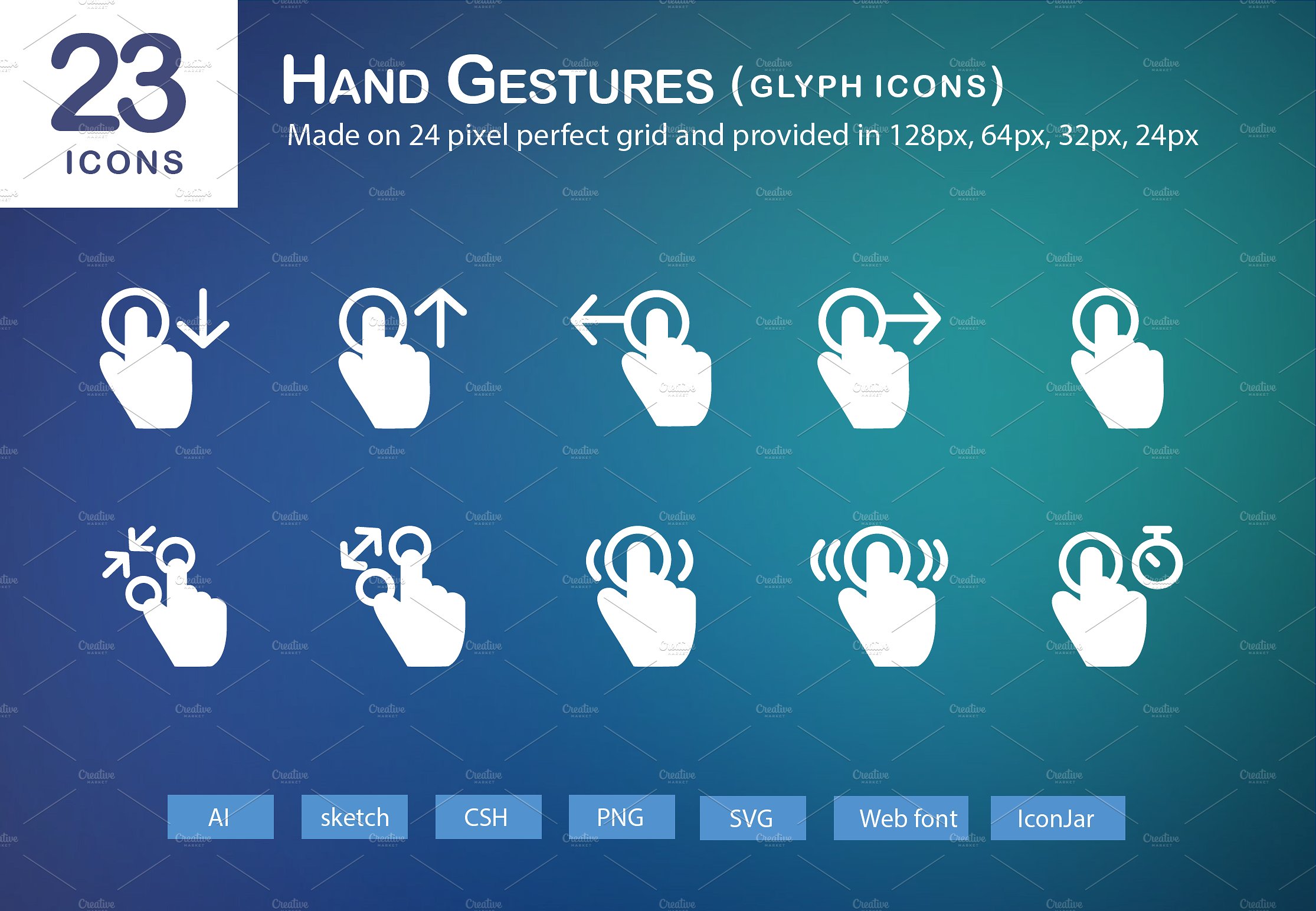 23 Hand Gestures Glyph Icons