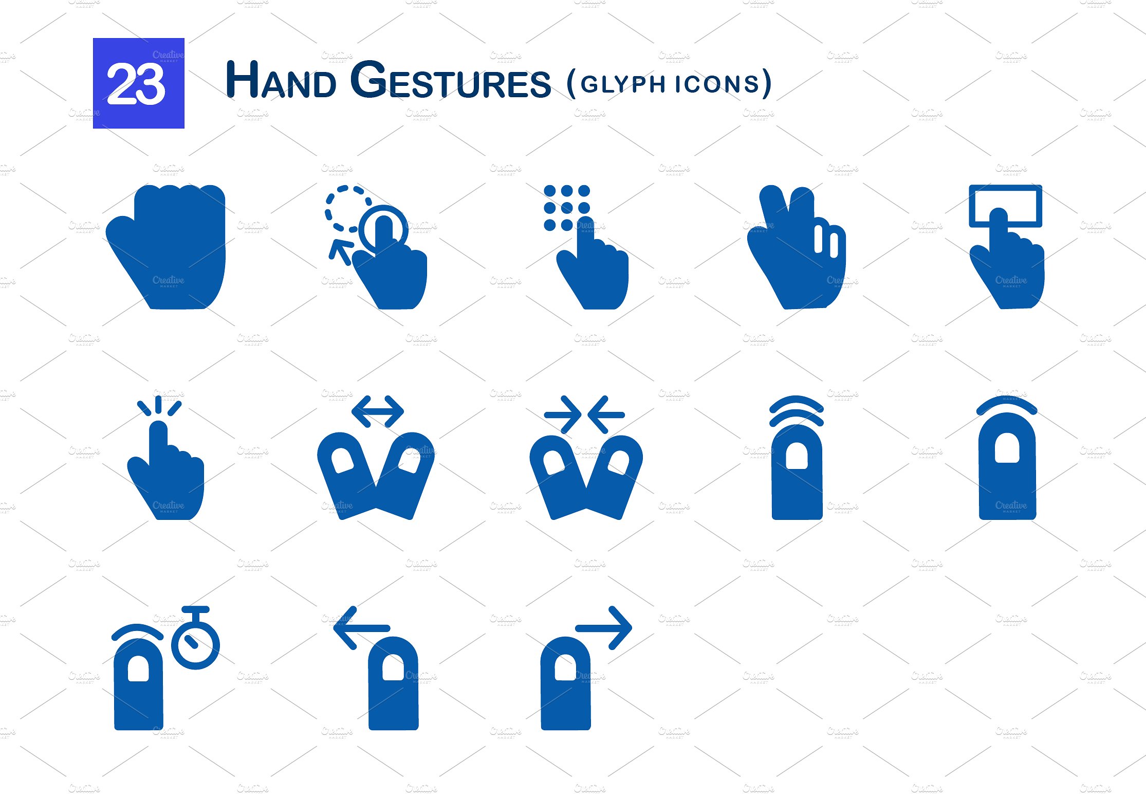 23 Hand Gestures Glyph Icons