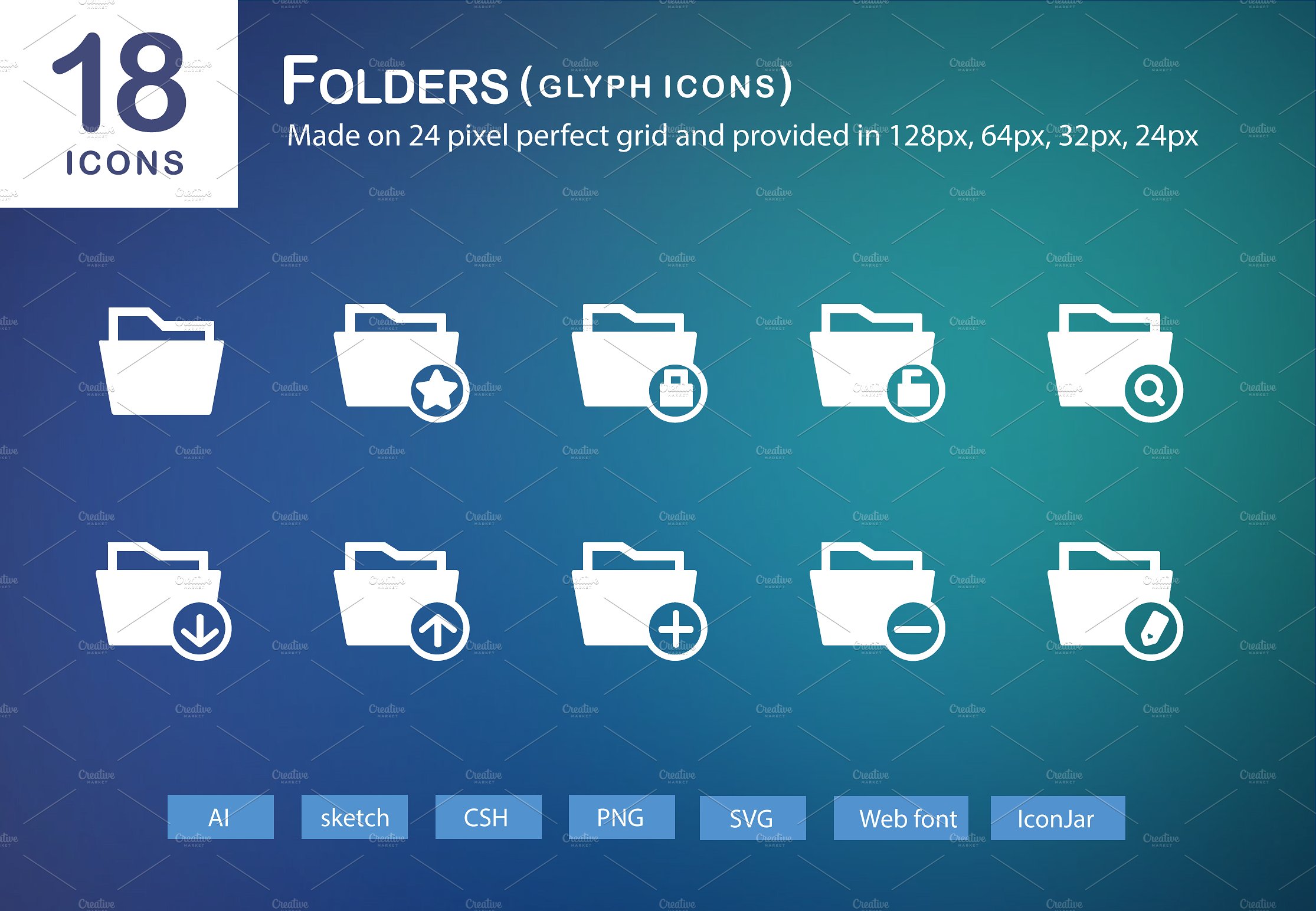 18 Folders Glyph Icons