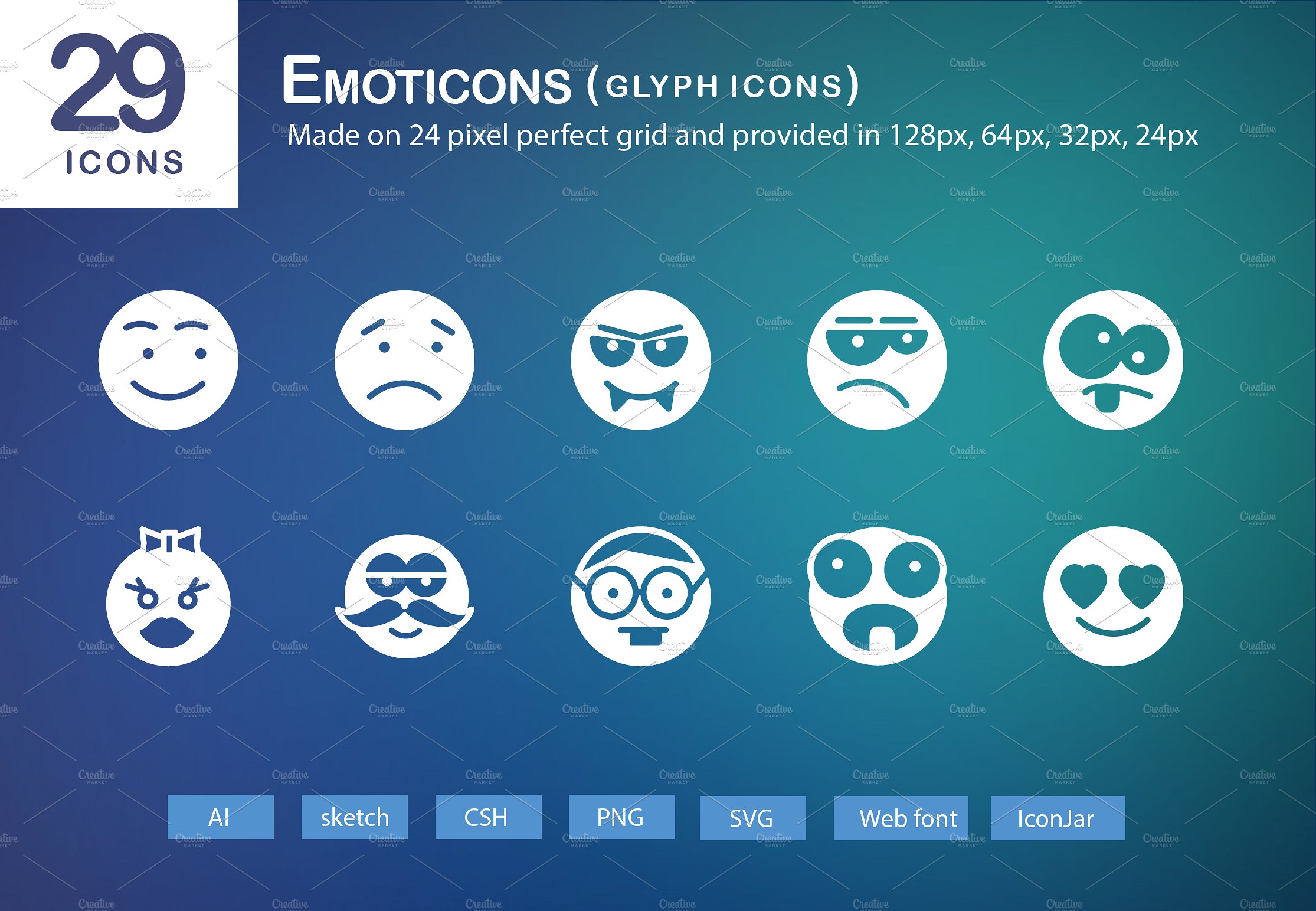 29 Emoticons Glyph Icons