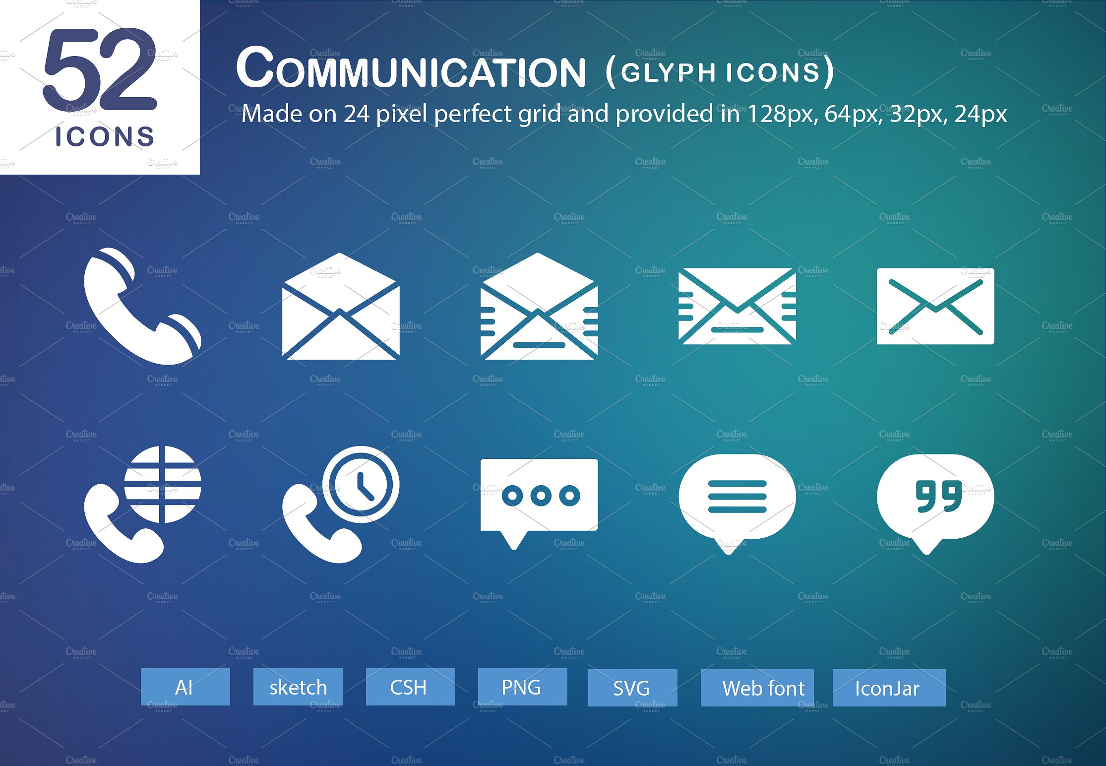 52 Communication Glyph Icons