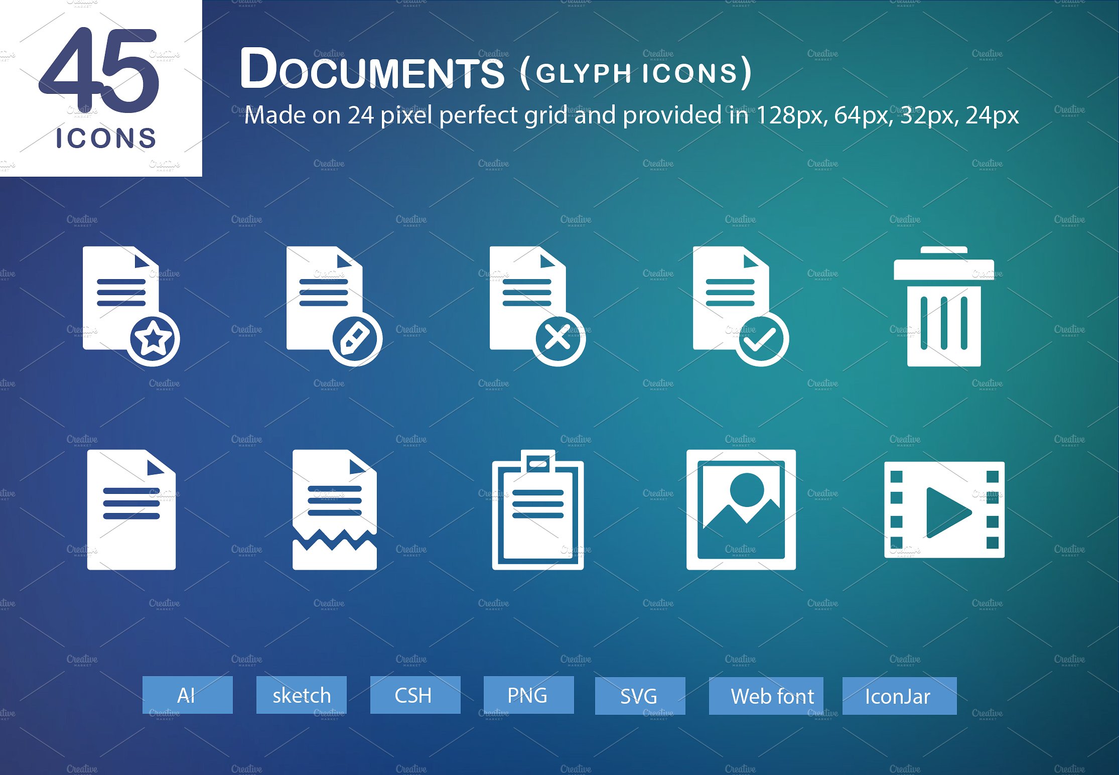 45 Documents Glyph Icons