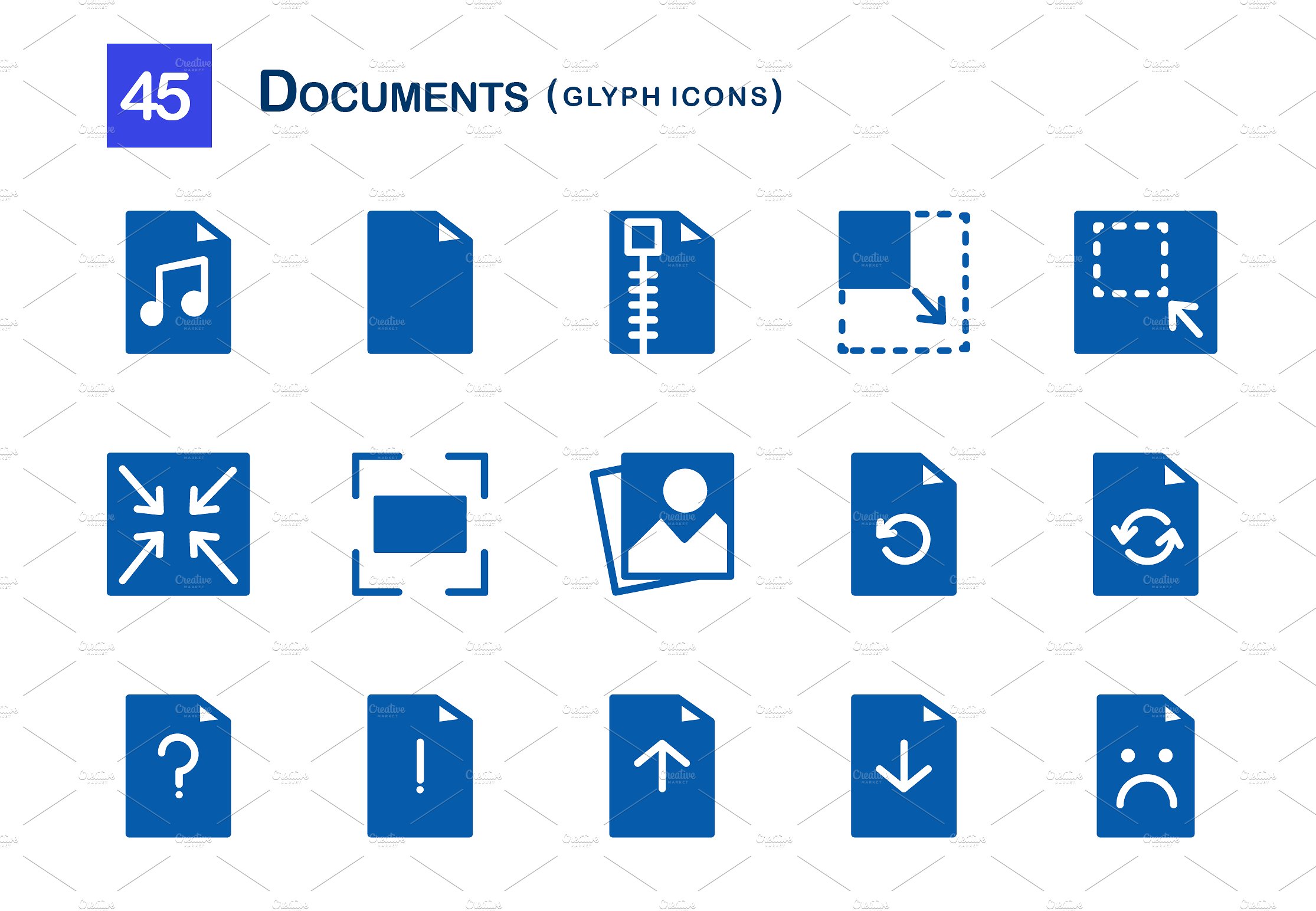 45 Documents Glyph Icons