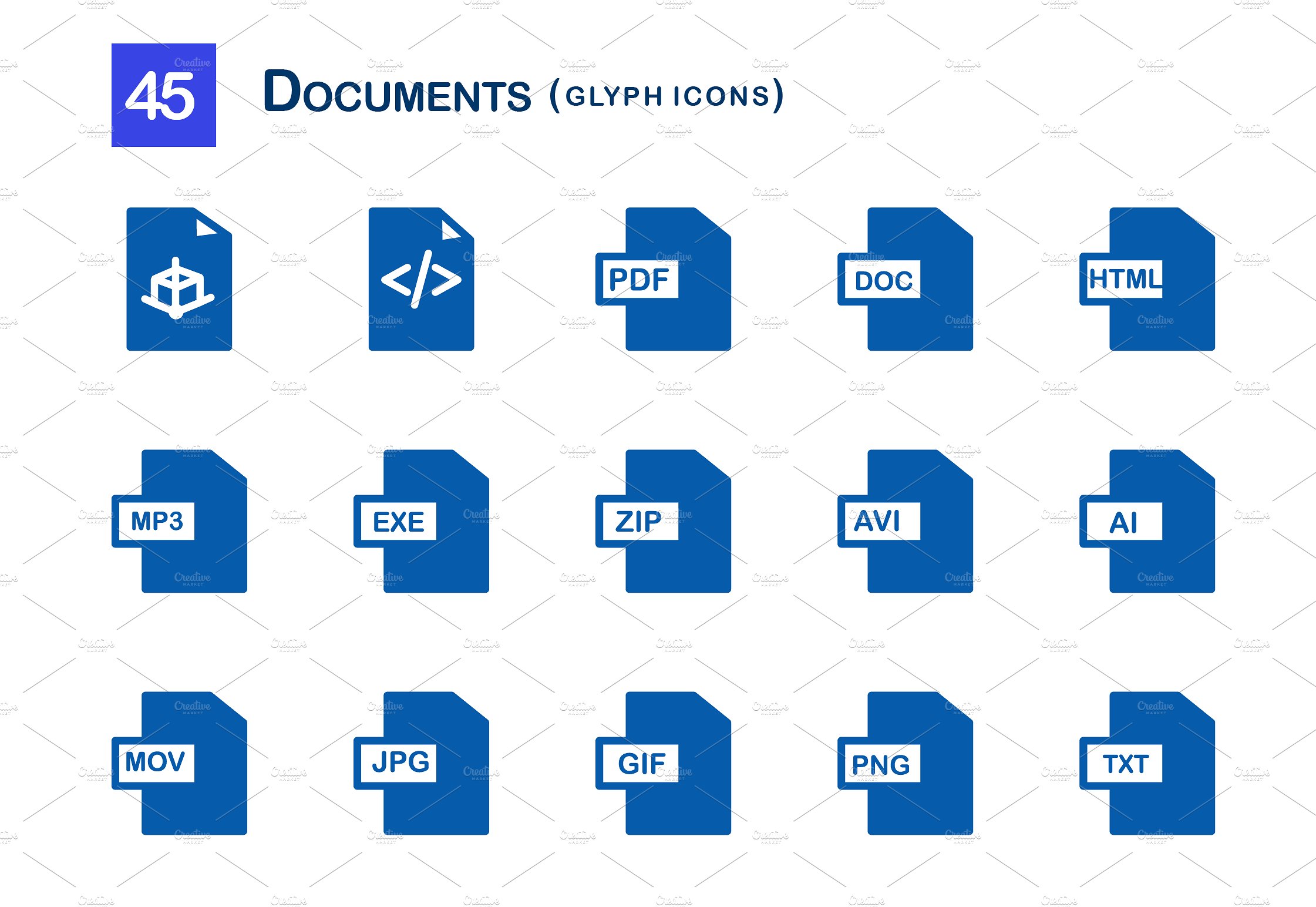 45 Documents Glyph Icons