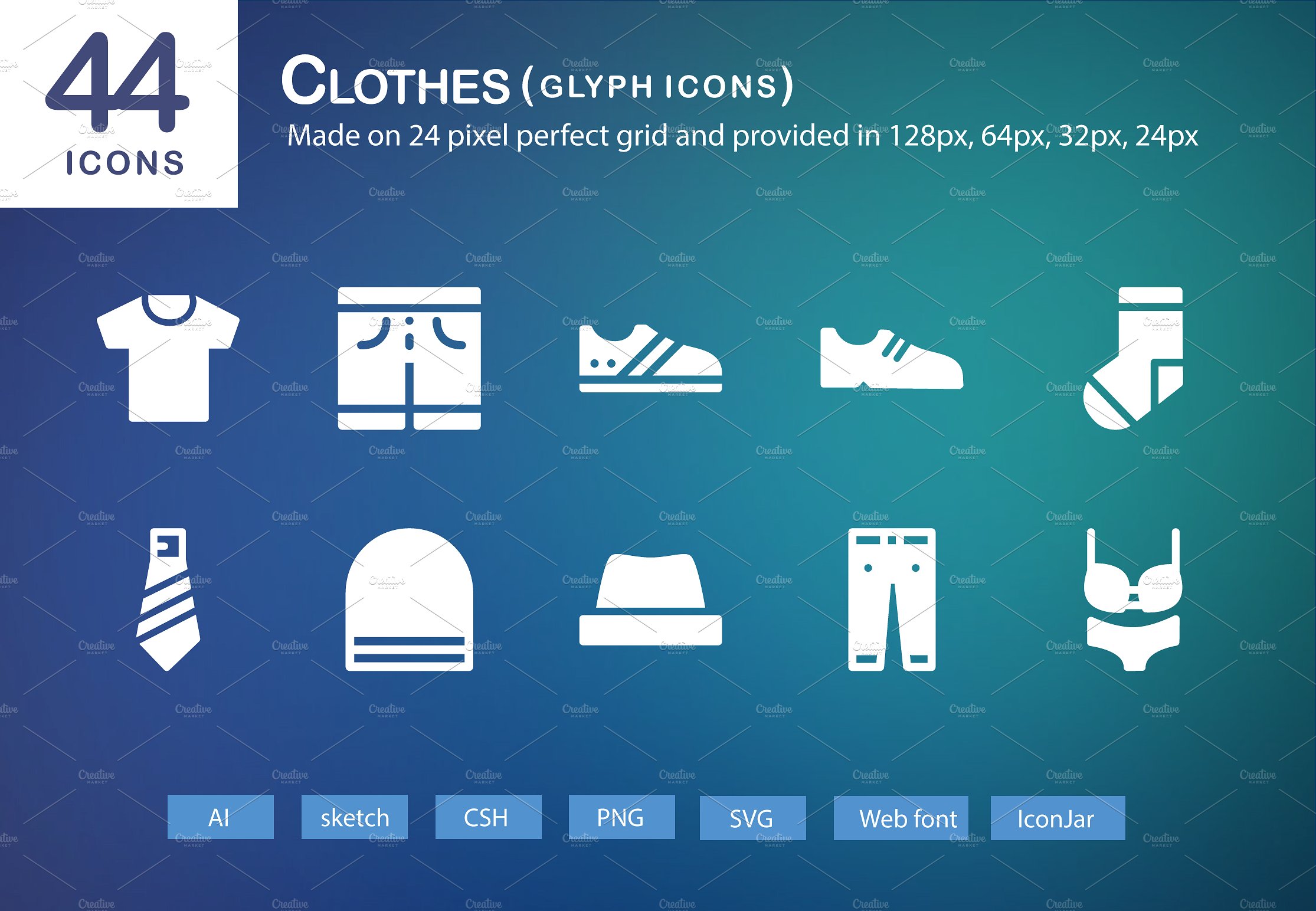 44 Clothes Glyph Icons