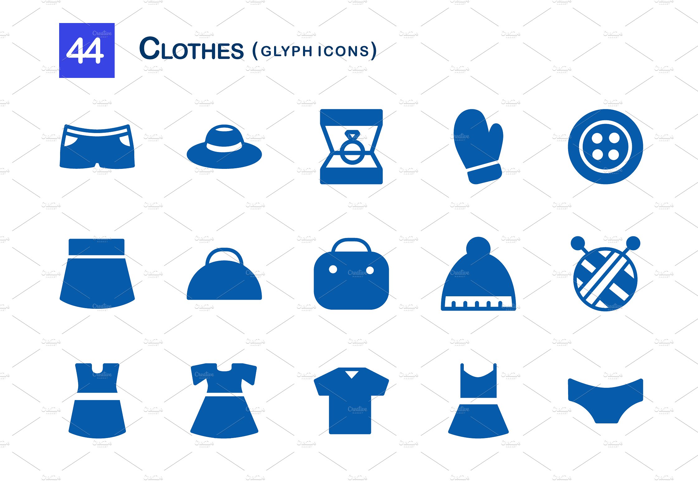 44 Clothes Glyph Icons