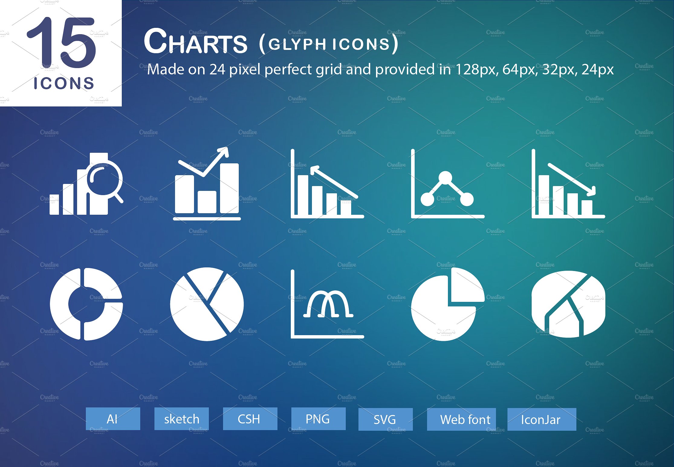 15 Charts Glyph Icons