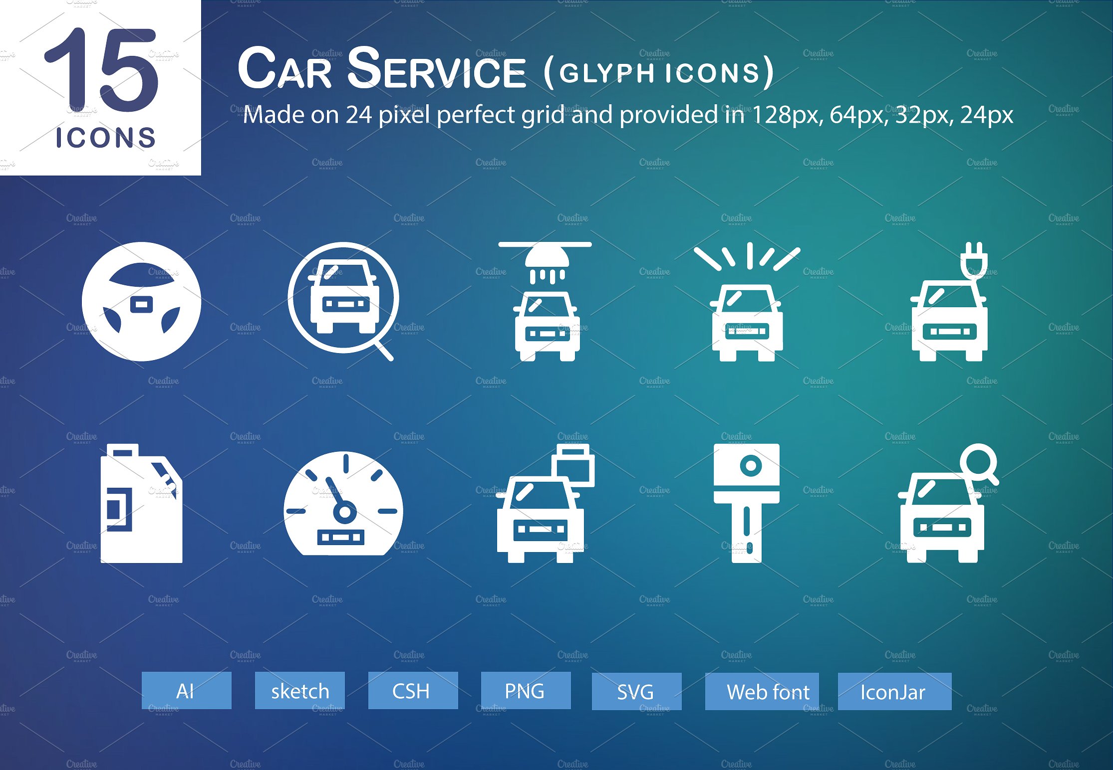 15 Car Service Glyph Icons