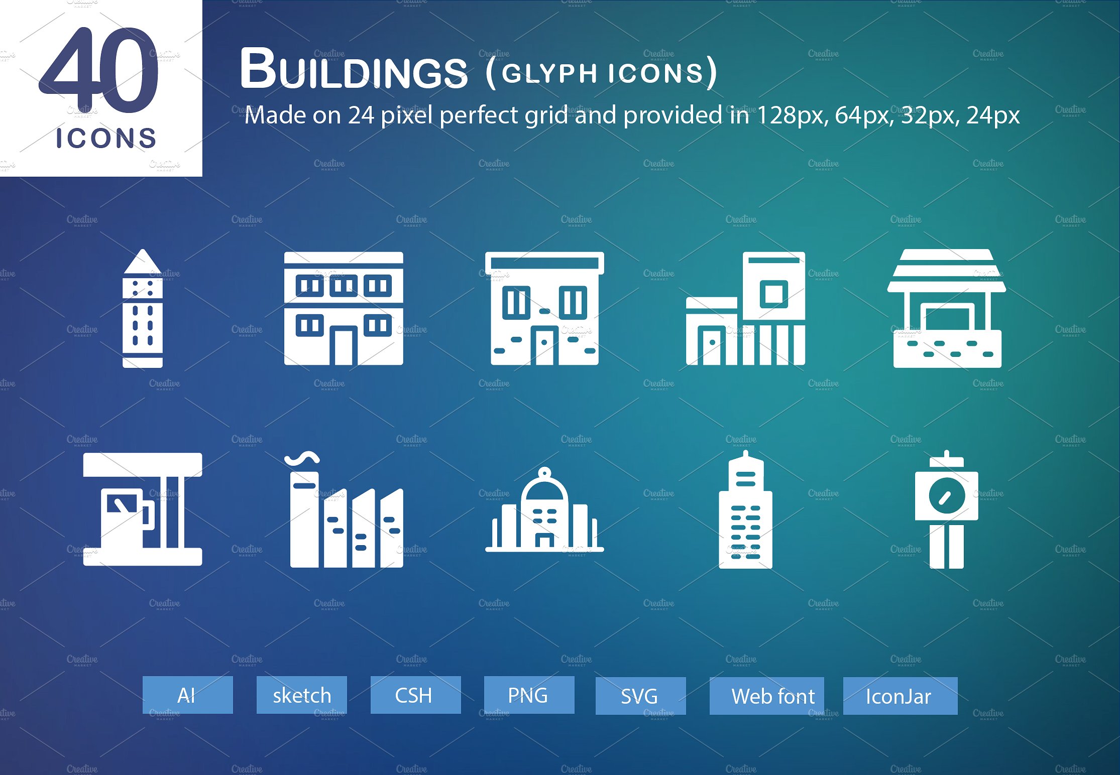 40 Buildings Glyph Icons