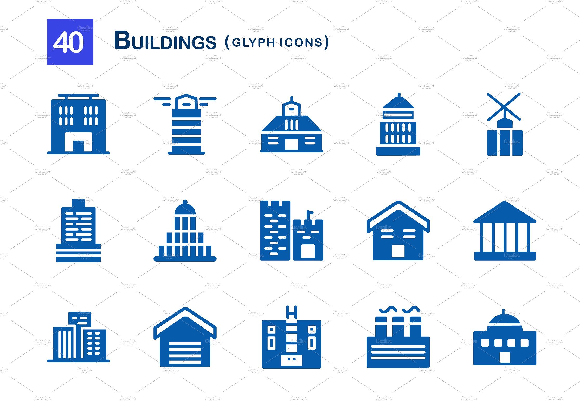 40 Buildings Glyph Icons