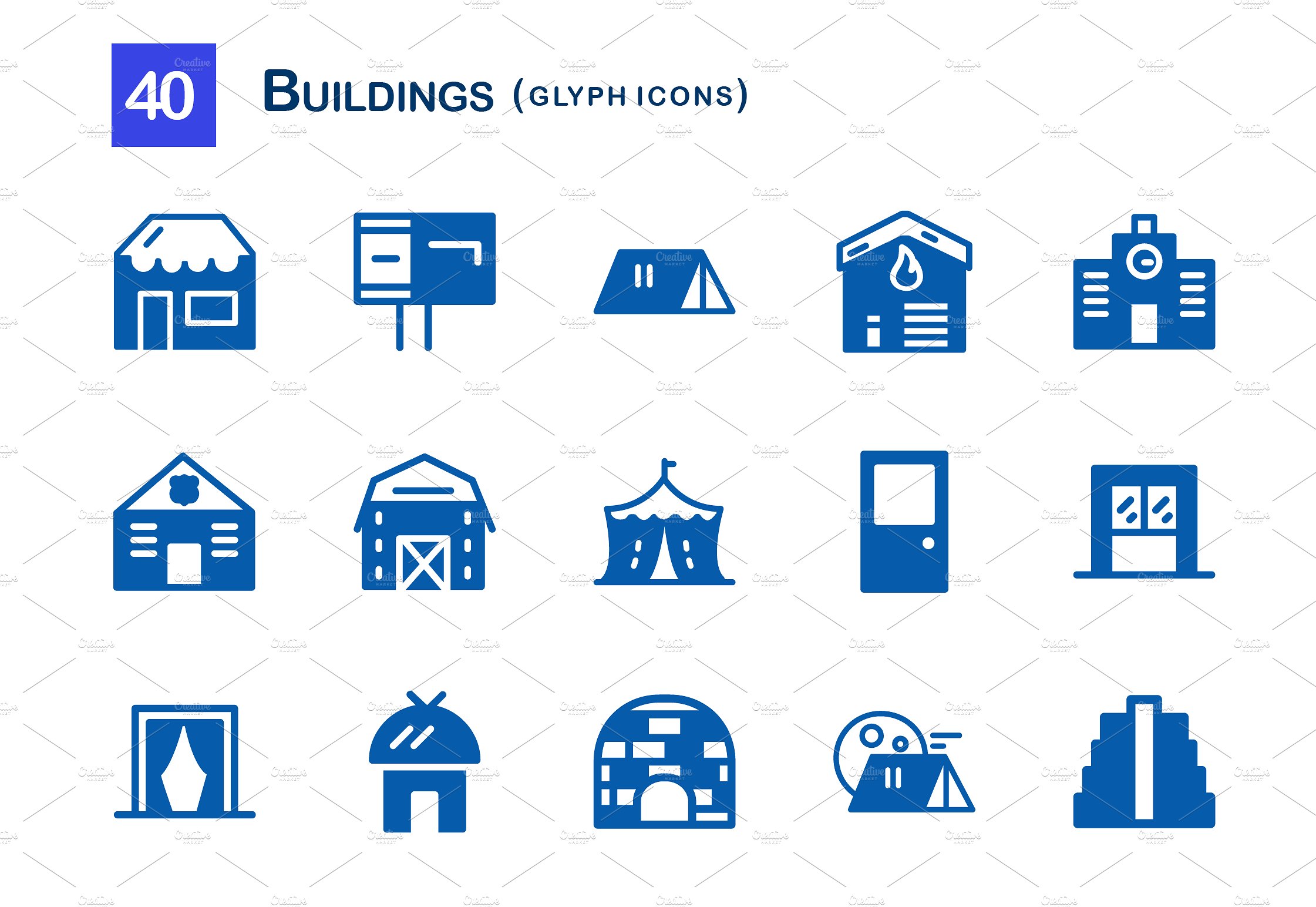 40 Buildings Glyph Icons