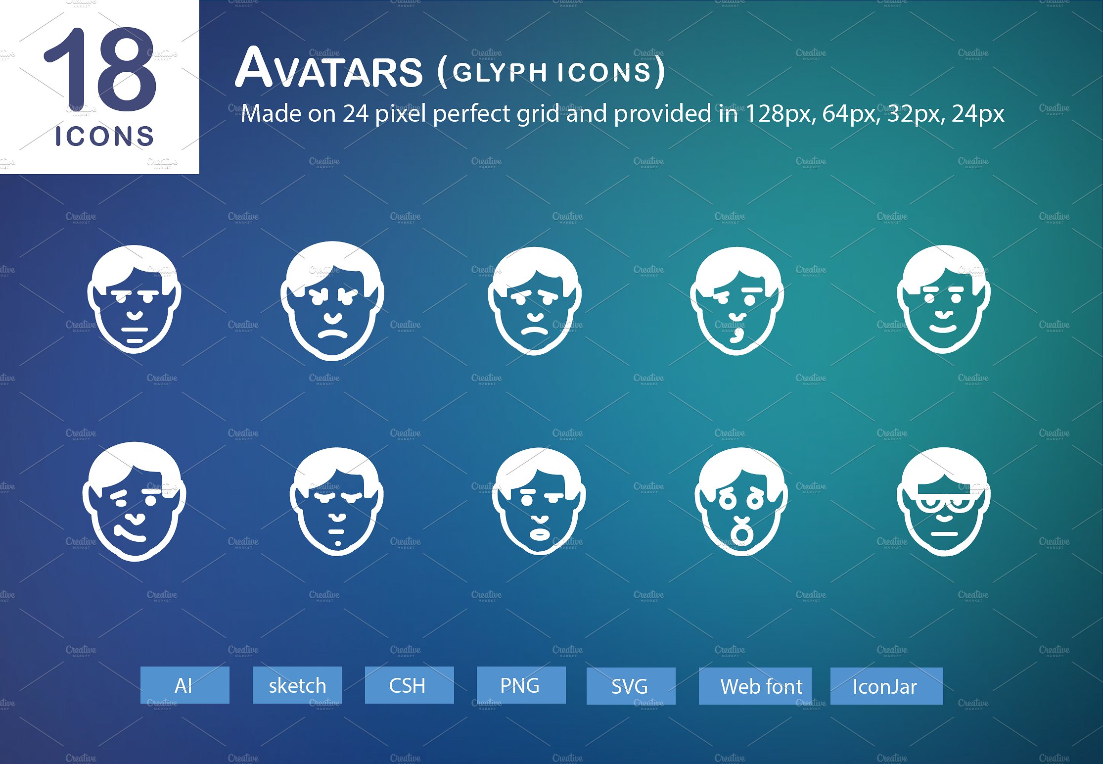 18 Avatars Glyph Icons