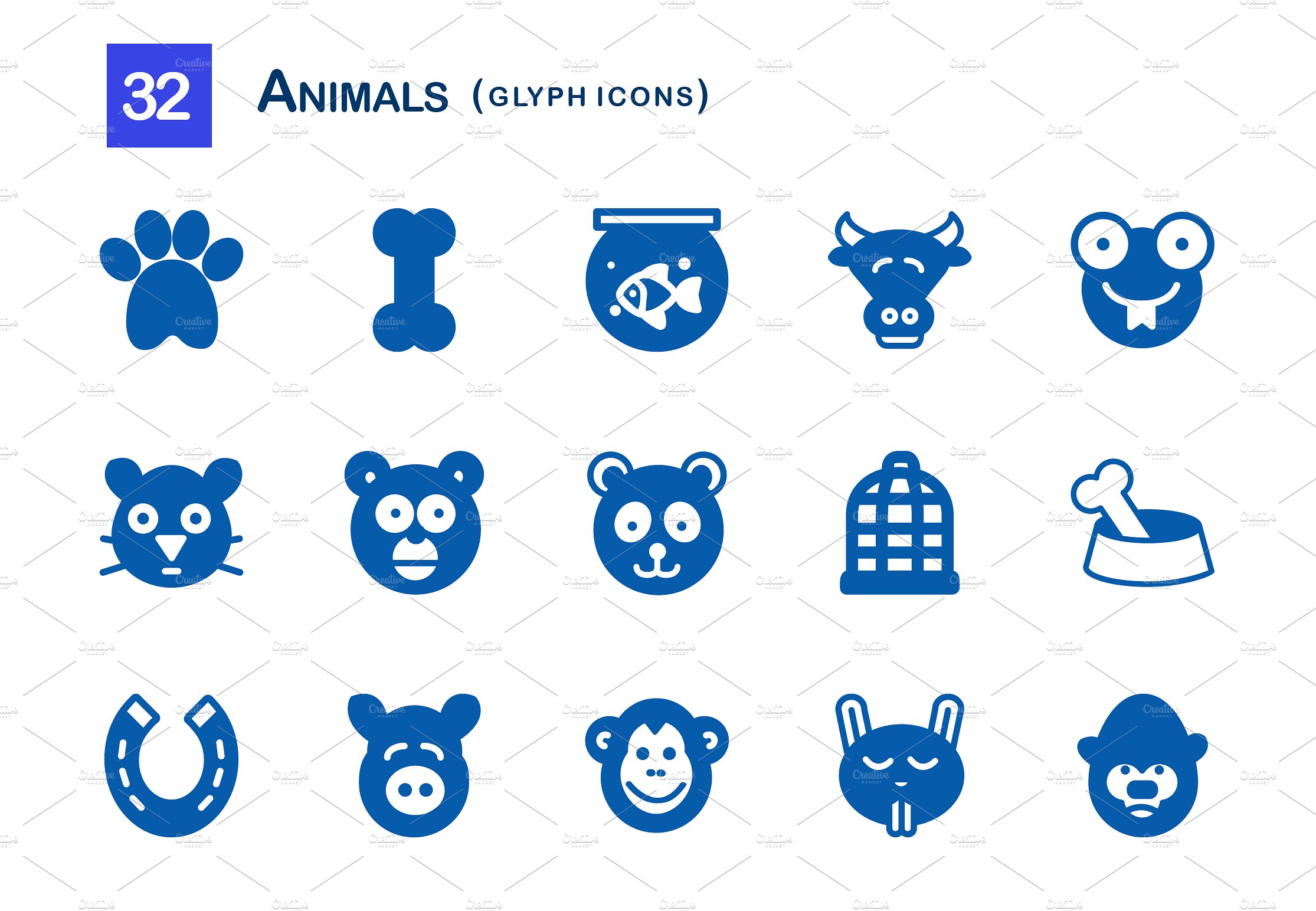 32 Animals Glyph Icons