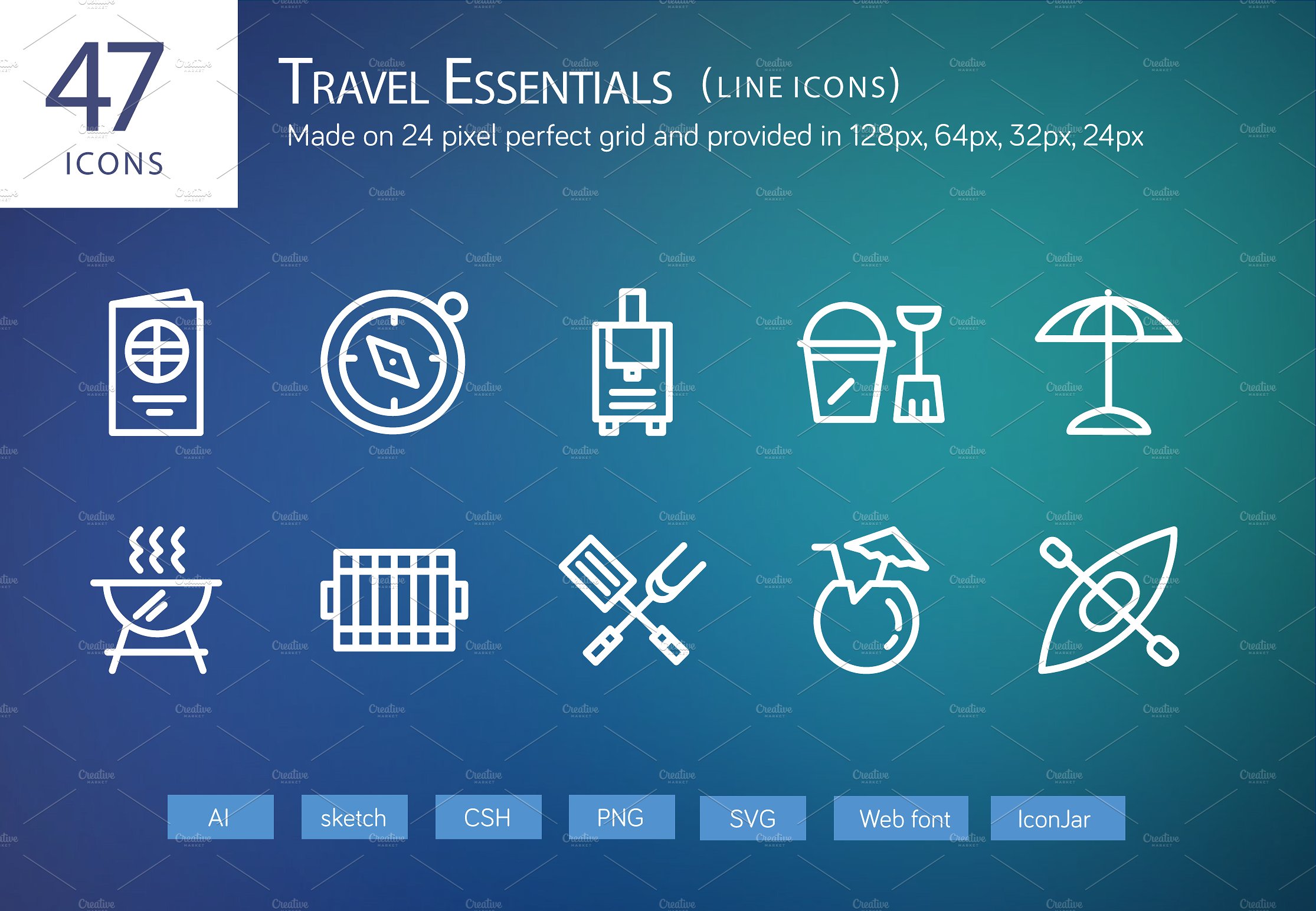 47 Travel Essentials Line Icon