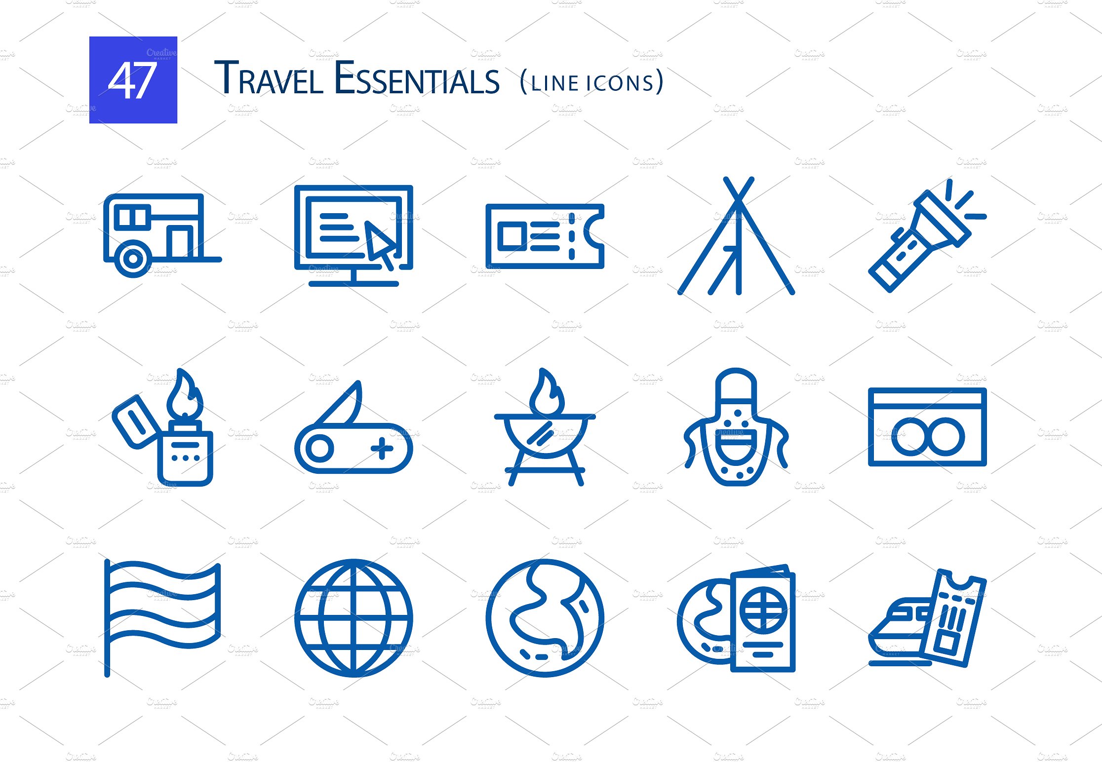 47 Travel Essentials Line Icon