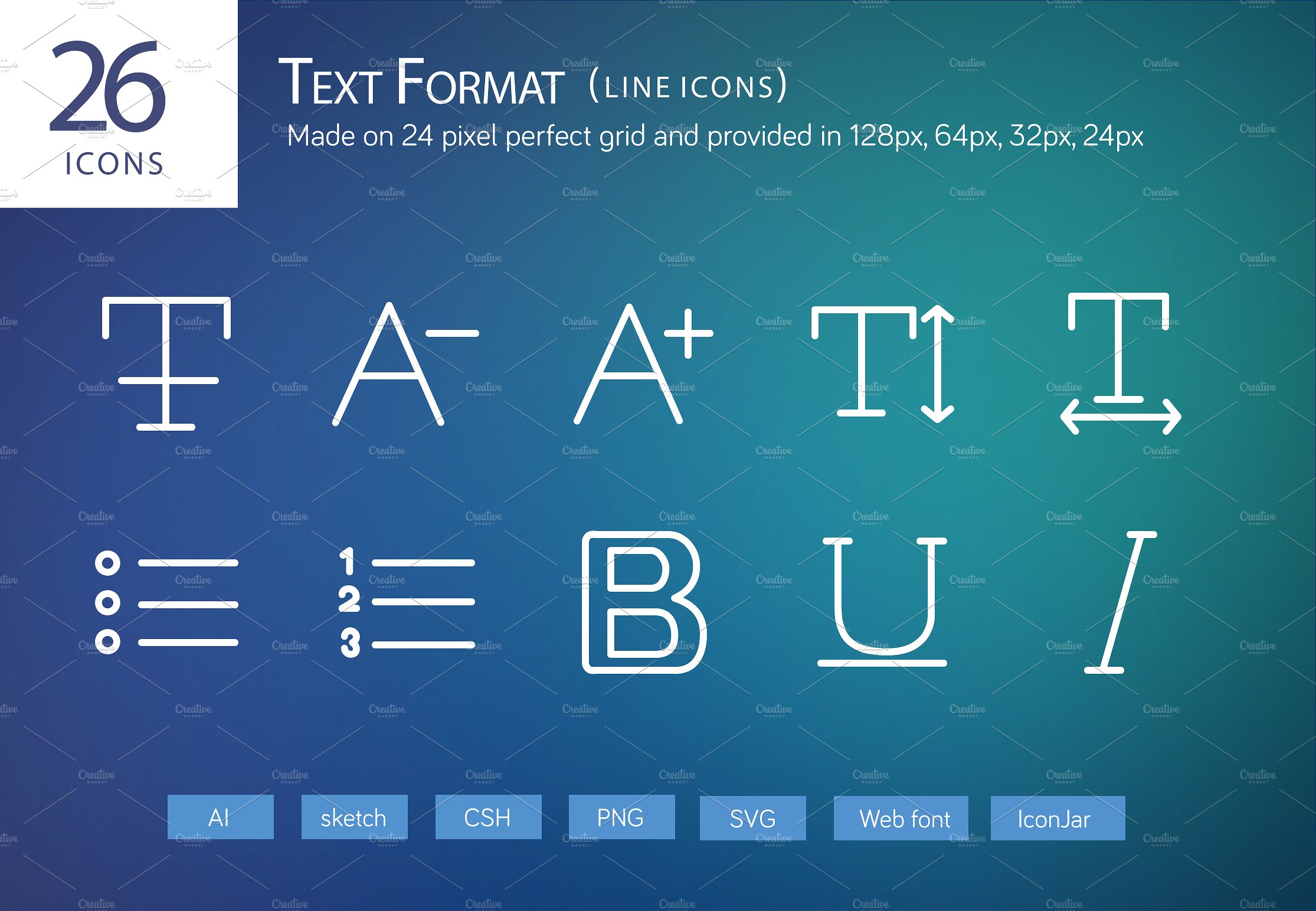 26 Text Format Line Icons